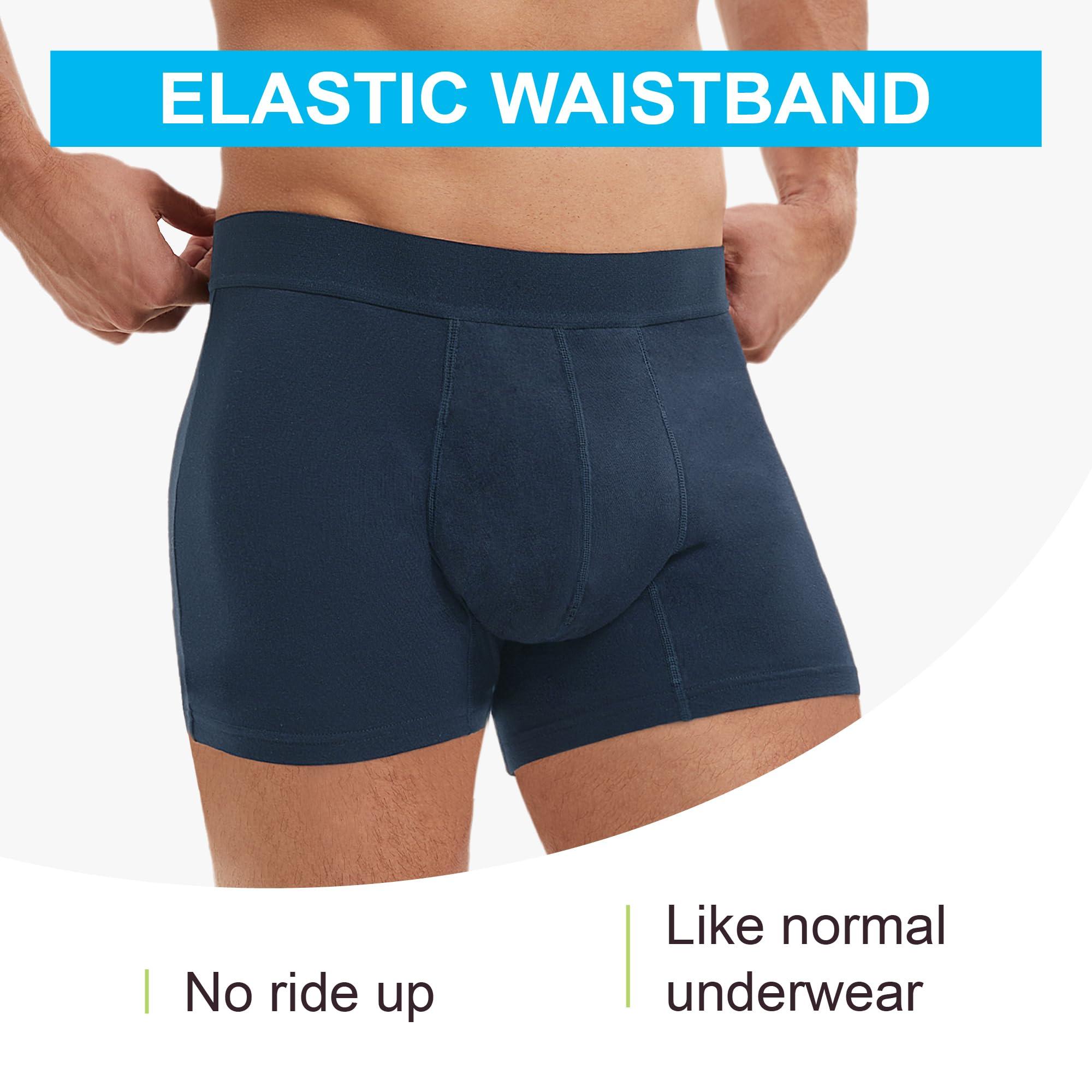 IRISMORII RISMORII Mens Leakproof Underwear Washable Adult Bladder Protection Incontinence Absorbent Trunk 60 ML Absorbency (Dark Blue L)