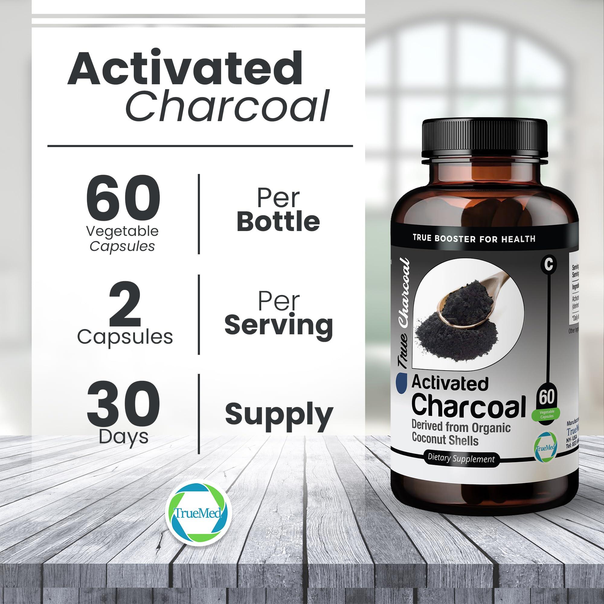 TRUEMED TRUEMED Activated Charcoal Organic Coconut Shell Derived Charcoal Capsule,1200mg, 60 Capsules, Support Detox & Digestive Health, Activated Charcoal Capsules for Health-Conscious Individuals
