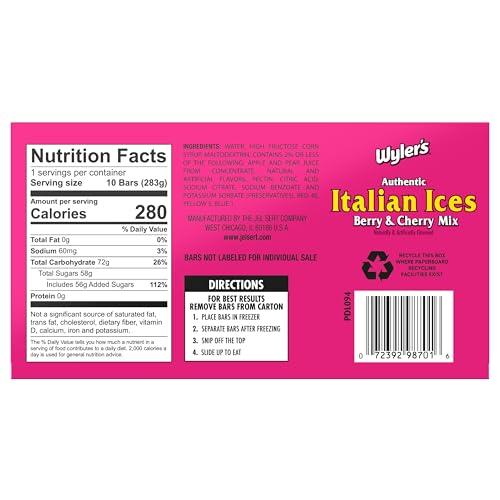 Wyler\'s Light Wyler\'s Authentic Italian Ices Berry and Cherry Mix - Pack of 2-20 Total Bars - Freeze and Serve Bars - Cherry, Strawberry, Berry Lemonade, and Blue Raspberry