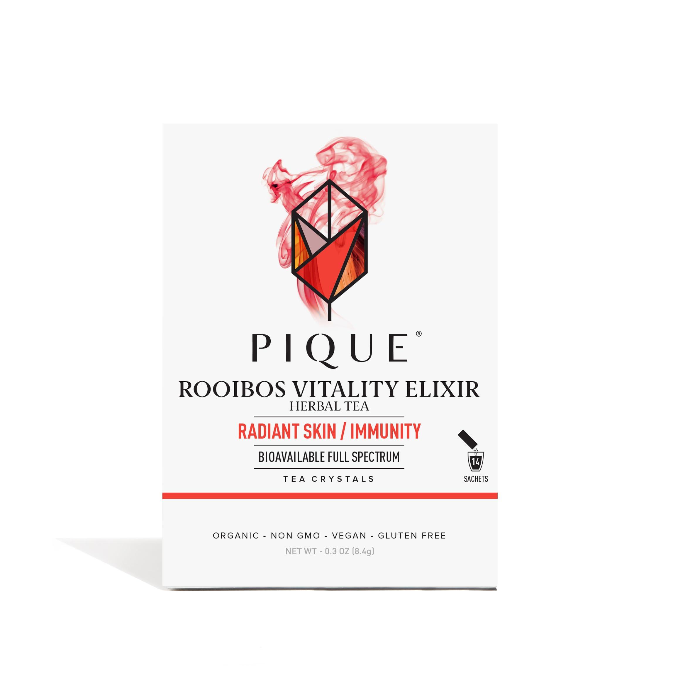 PIQUE Pique Organic Rooibos Tea - Naturally Caffeine-Free Herbal Tea, Powerful Antioxidants for Healthy Immune System & Digestion, Pure South African Red Bush - 14 Single Servings (1 Pack)