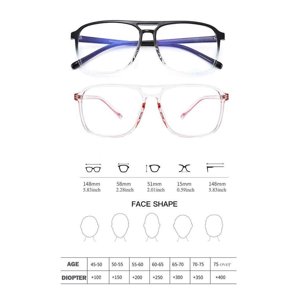 ACXZ Computer Glasses Blue Light Blocking for Men and Women, Aviator Reading Glasses, Oversized Fashion Anti-UV Reader Eyeglasses