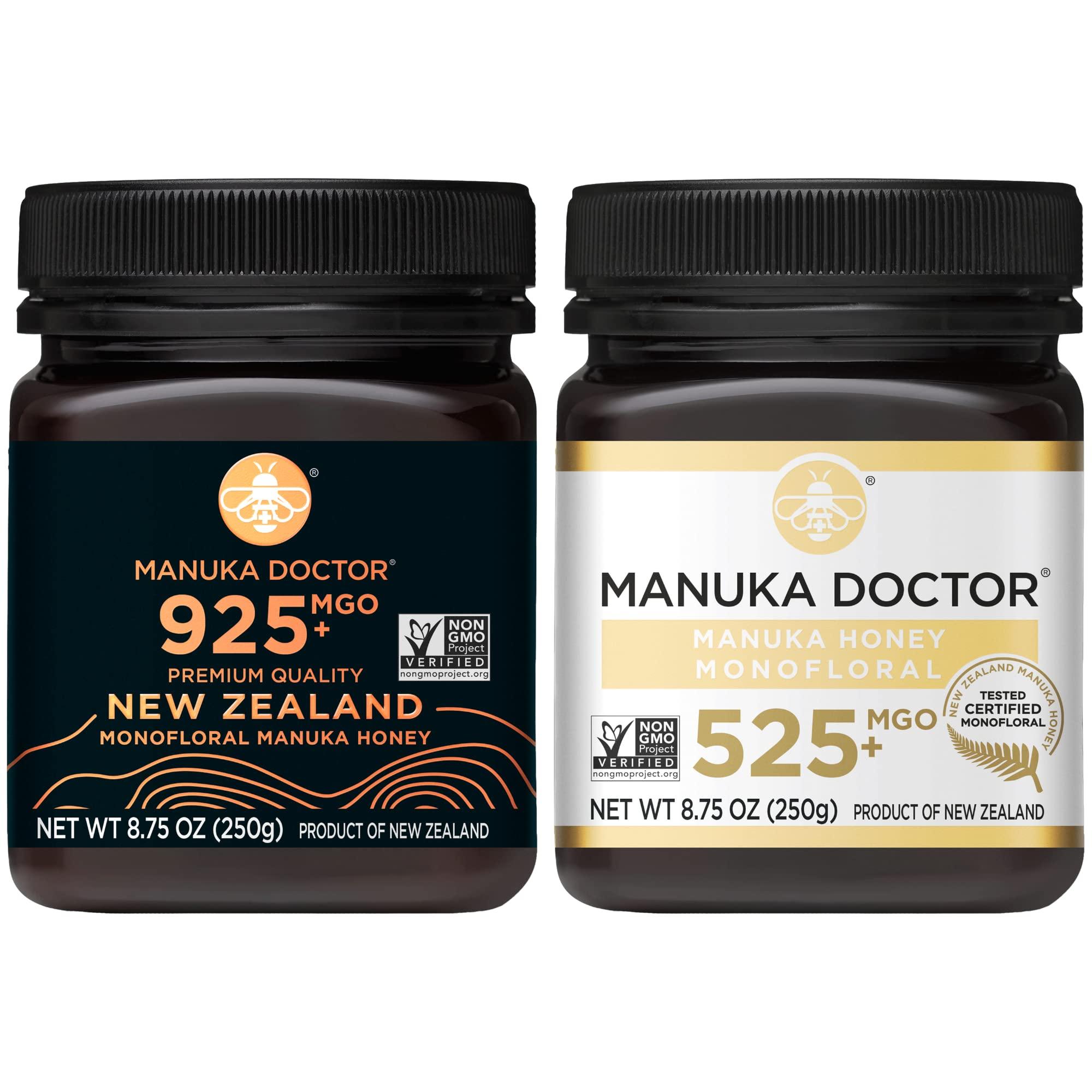 Manuka Doctor MANUKA DOCTOR - MGO 925+ and MGO 525+ Manuka Honey Monofloral Value Bundle, 100% Pure New Zealand Honey. Certified. Guaranteed. RAW. Non-GMO, 2 x 8.75oz Pots
