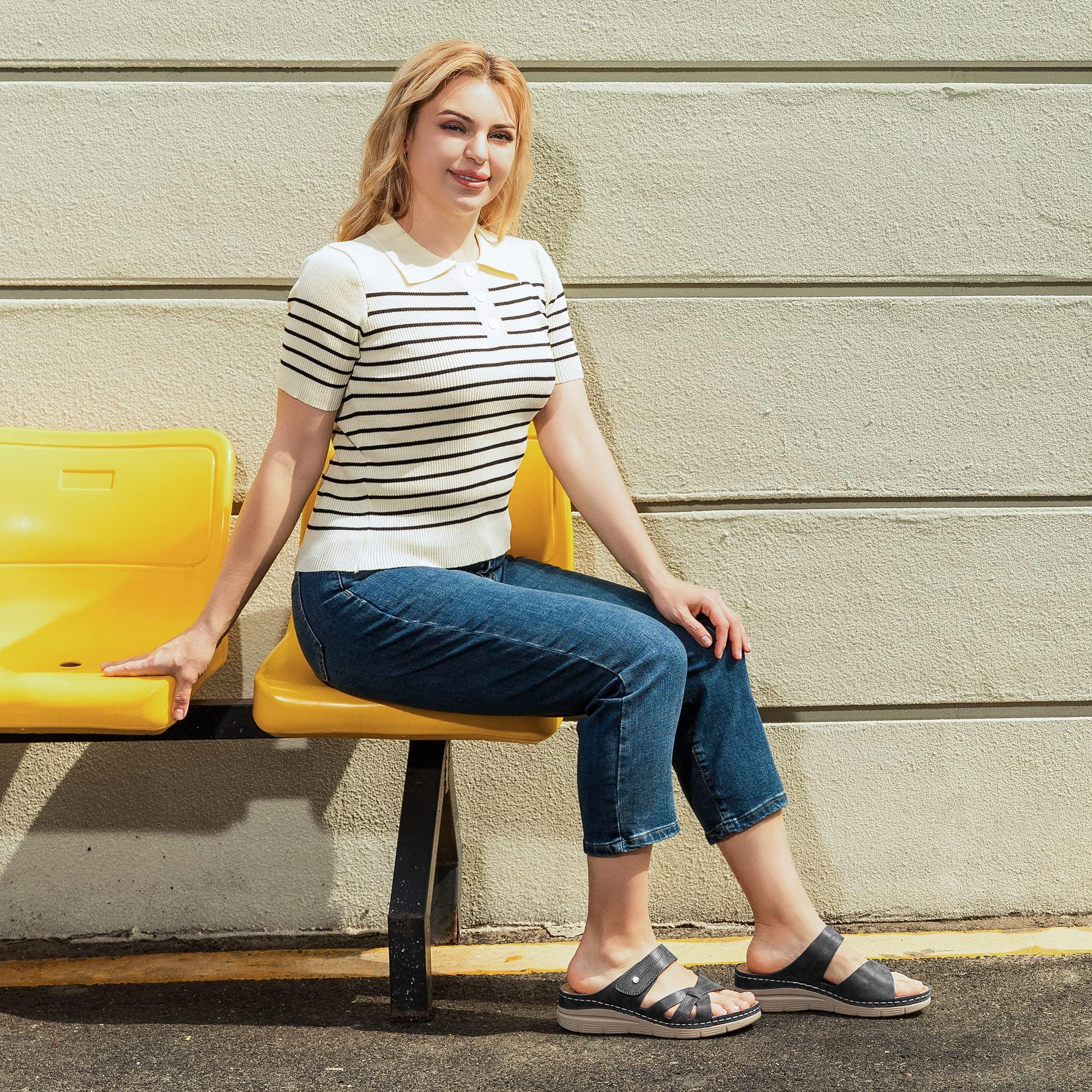 Ortho+rest Ortho+rest Women Orthotic Slides Comfortable Orthopedic Sandals Walking Sandals with Arch Support (9,Black)