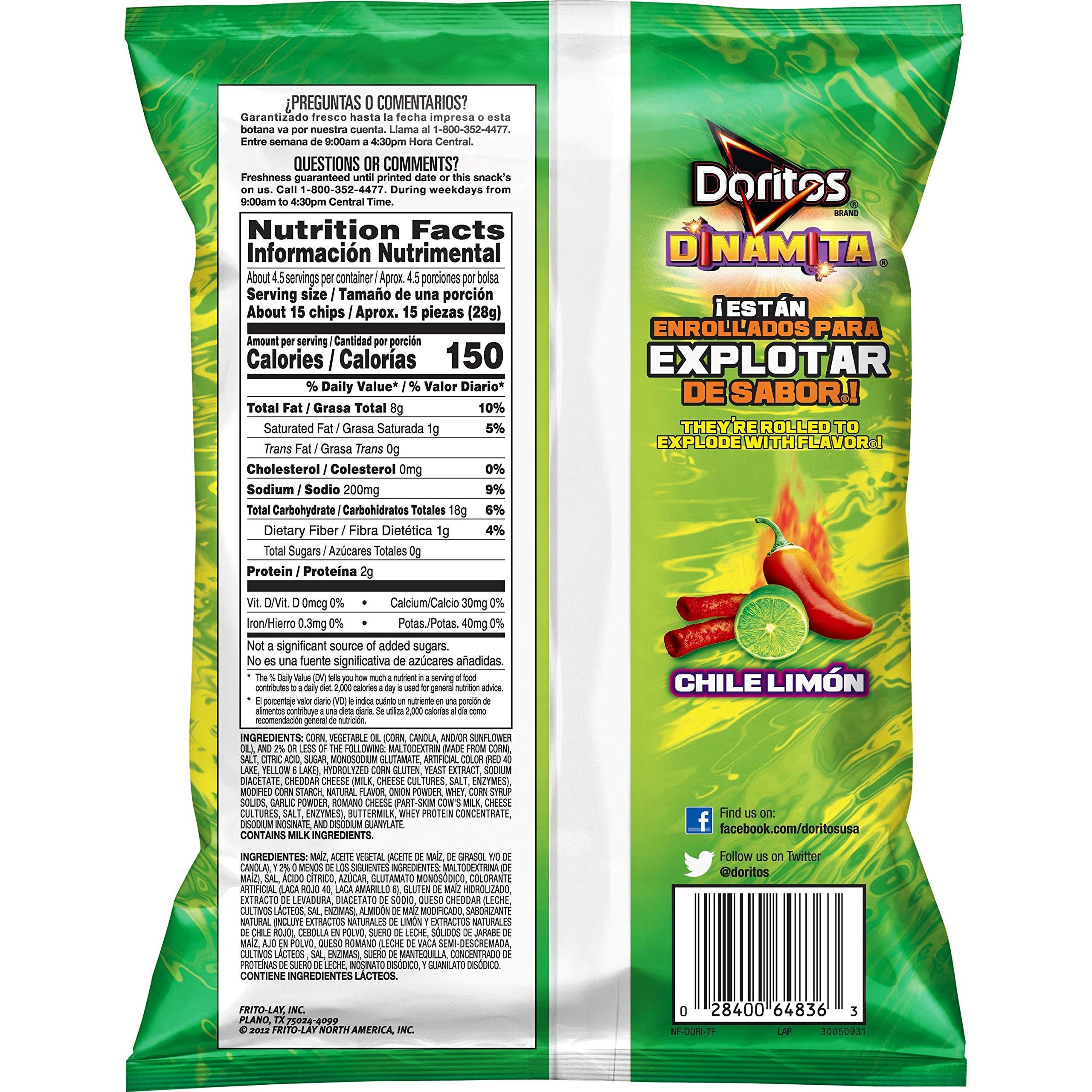 Doritos Doritos Dinamita Chile Limon Rolled Flavored Tortilla Chips, 3.75 oz