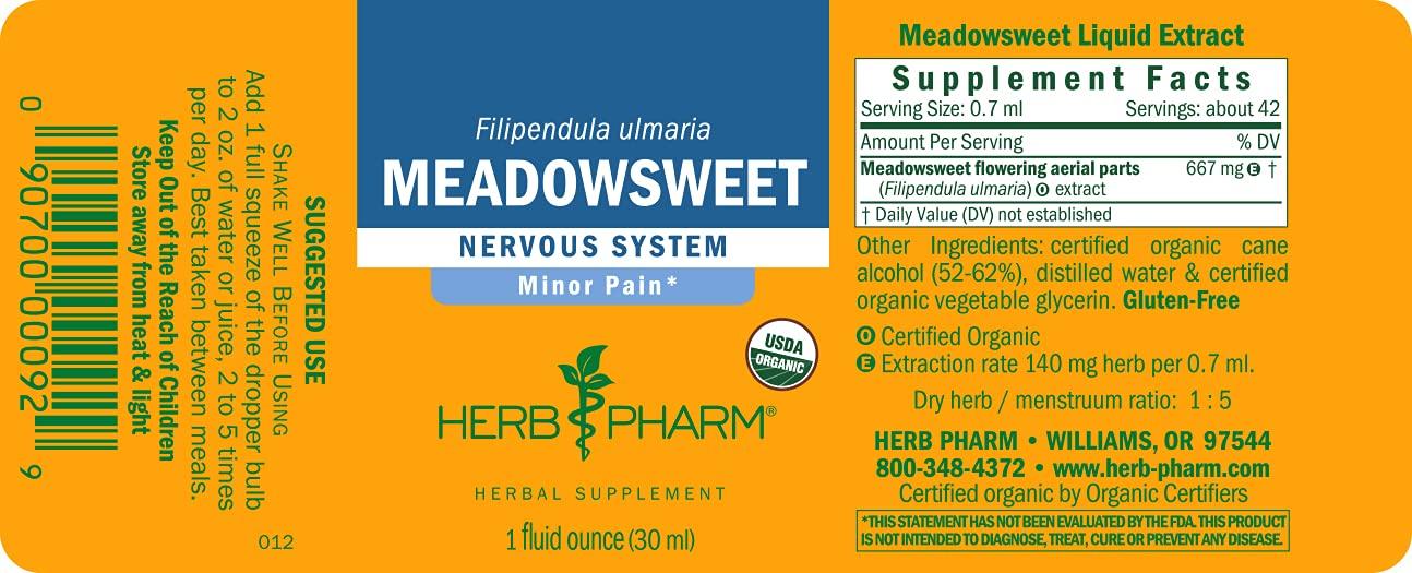 Herb Pharm Herb Pharm Certified Organic Meadowsweet Liquid Extract for Minor Pain - 1 Ounce (DMEAD01)