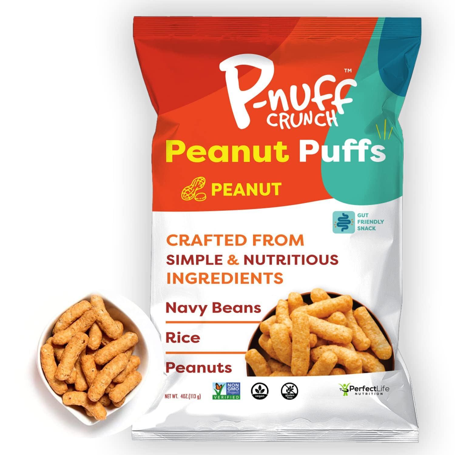 P-Nuff Pnuff Crunch Peanut Butter Puffs - Healthy Snacks, Low Calorie Snacks, Gluten Free Snacks, Vegan, High Protein, Keto, Office Snacks, Low Sugar, as Seen on Shark Tank - Original, 1 Oz Bag (Pack of 12)
