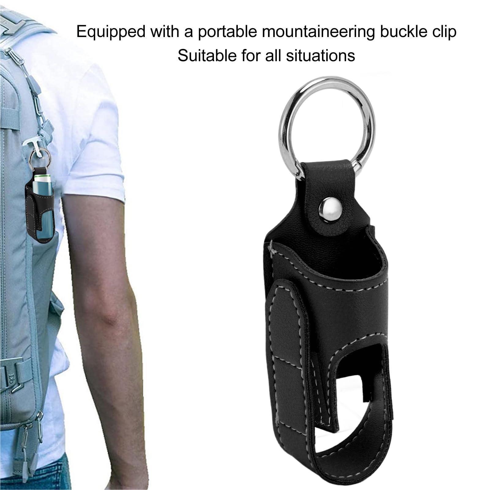 Generic Asthma Inhaler Carrying Holder, Fixation PU Leather Asthma Inhaler Holder 2pcs for Travel (Black)