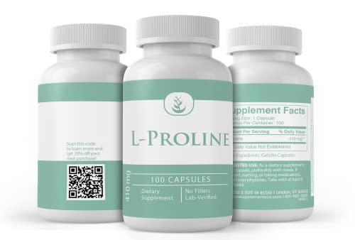 Pure Organic Ingredients Pure Original Ingredients L-Proline, (100 Capsules) Always Pure, No Additives Or Fillers, Lab Verified