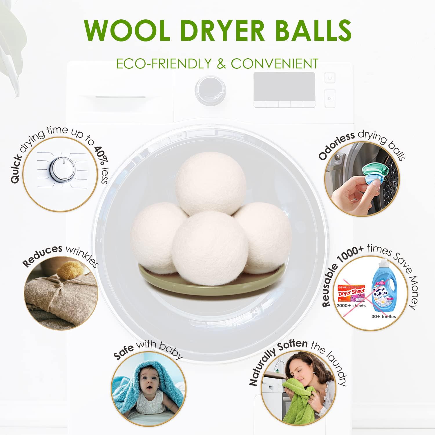 Softkomfyy Wool Dryer Balls Handmade XL,Organic Laundry Dryer Balls,100% New Zealand Wool Natural Fabric Softener,Reusable 1000 Loads,Wrinkles Free, Shorten Drying Time,Baby Safe
