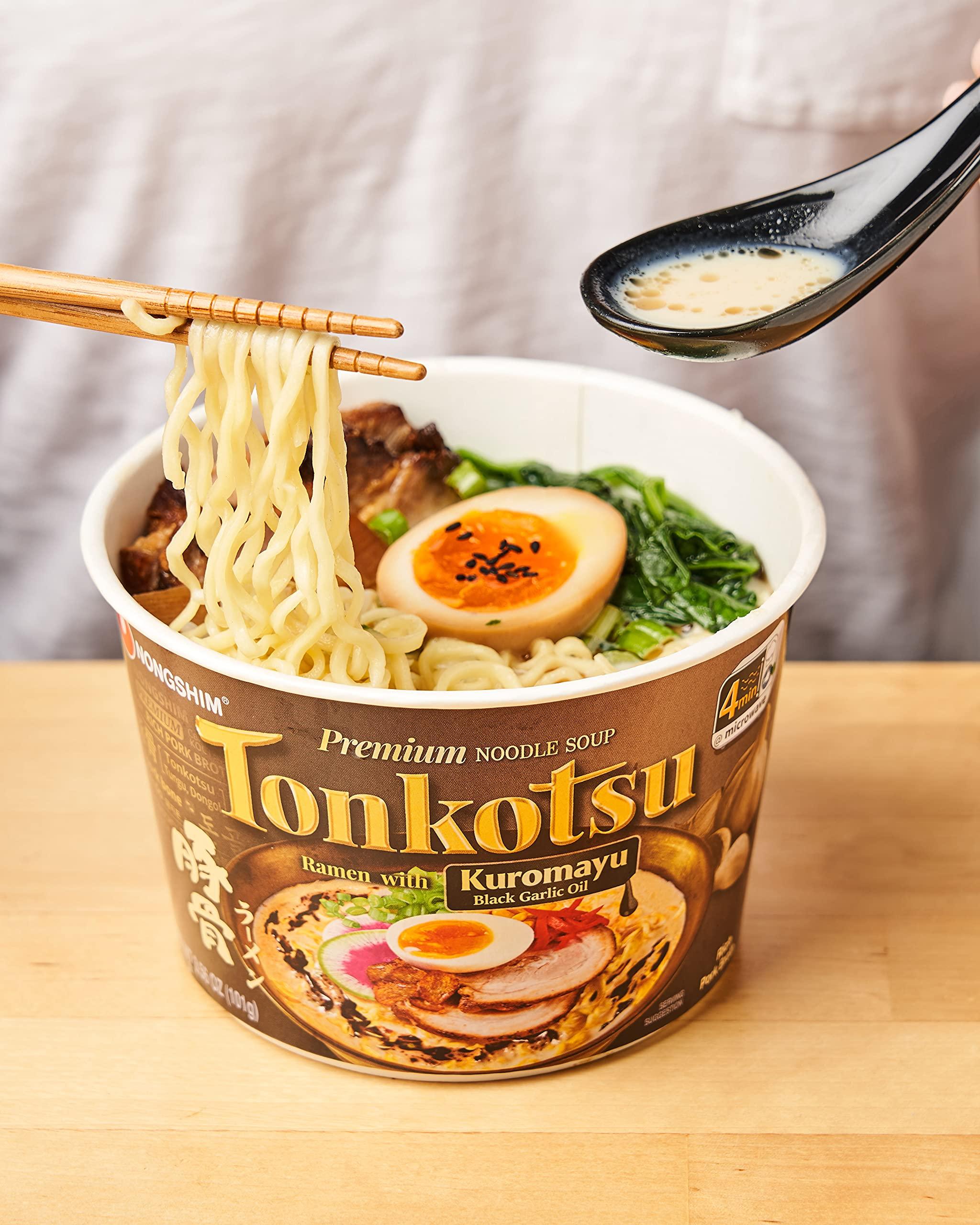 Nongshim Nongshim Tonkotsu Kuromayu Ramen with Kuromayu Black Garlic Oil, 6 Paper Bowls, Rich Pork Broth, Premium Ramen Noodles Soup Mix (Pack of 2)
