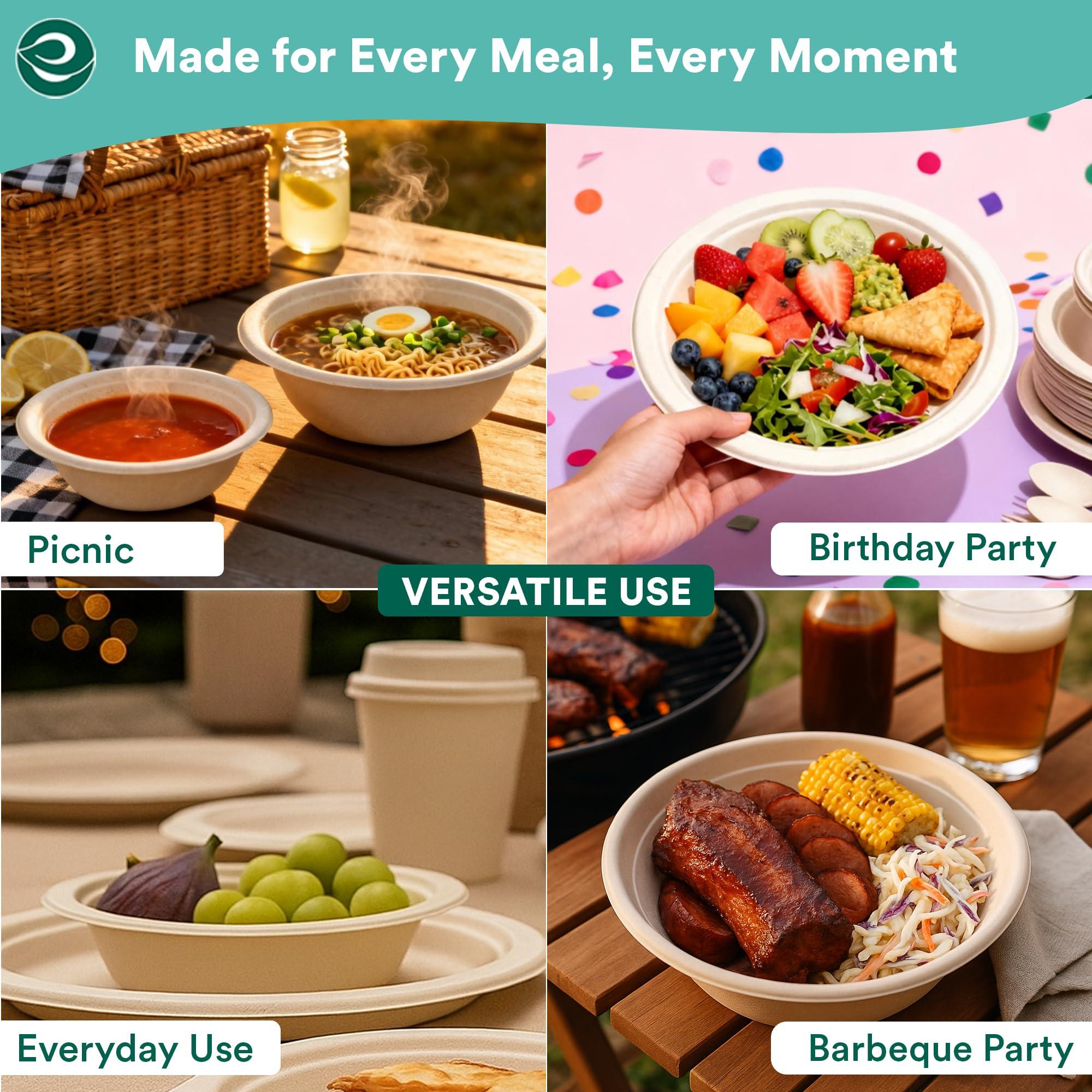 ECO SOUL ECO SOUL 100% Compostable 12 Oz Soup Bowls [4 Packs of 100] Disposable dessert bowls I Heavy duty paper bowl I Eco-friendly salad bowl I Biodegradable large Bowls