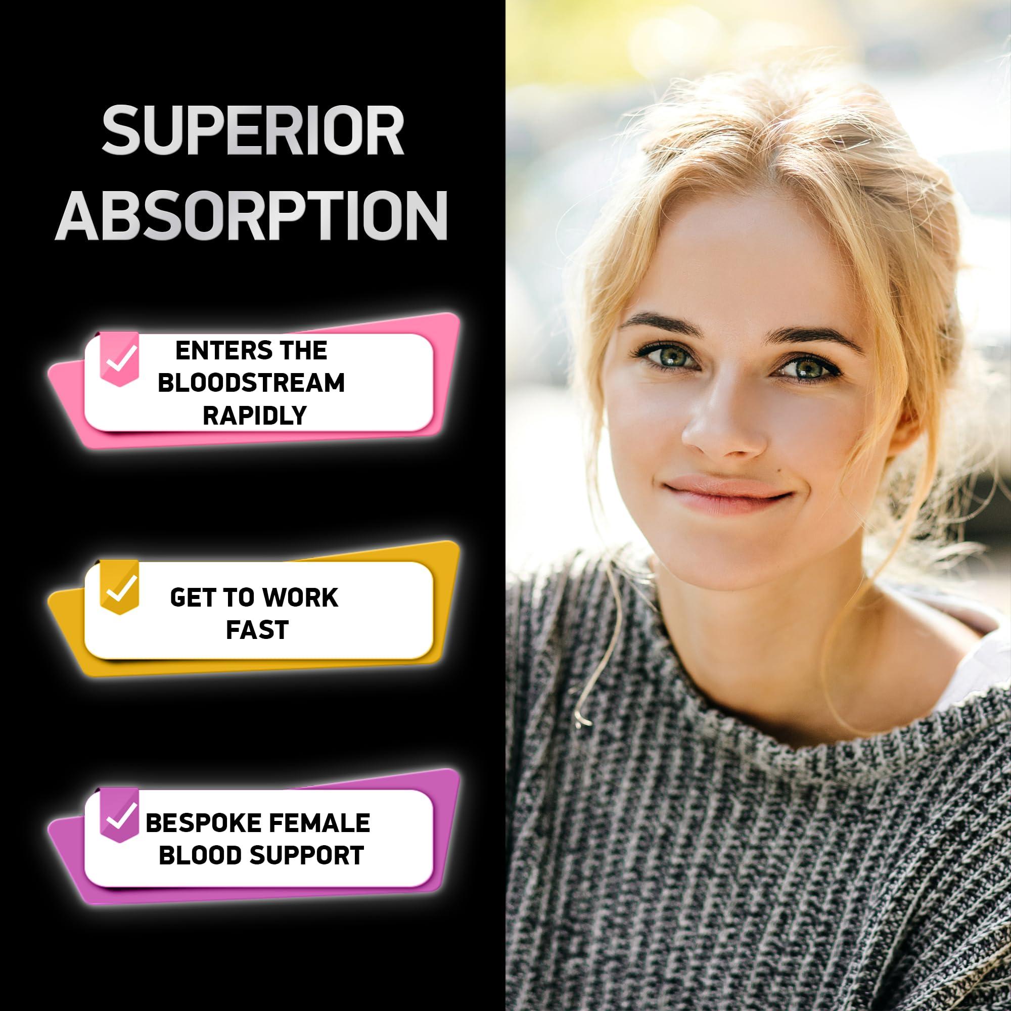 BIOACTIVE LABS Vegan Iron Supplements for Women with Folic Acid - 168% Folate Folic Acid, 194% Ferrous Sulfate Blood Builder with Anemia and Pregnant Women - 60 Gluten-Free Gentle Iron Tablets