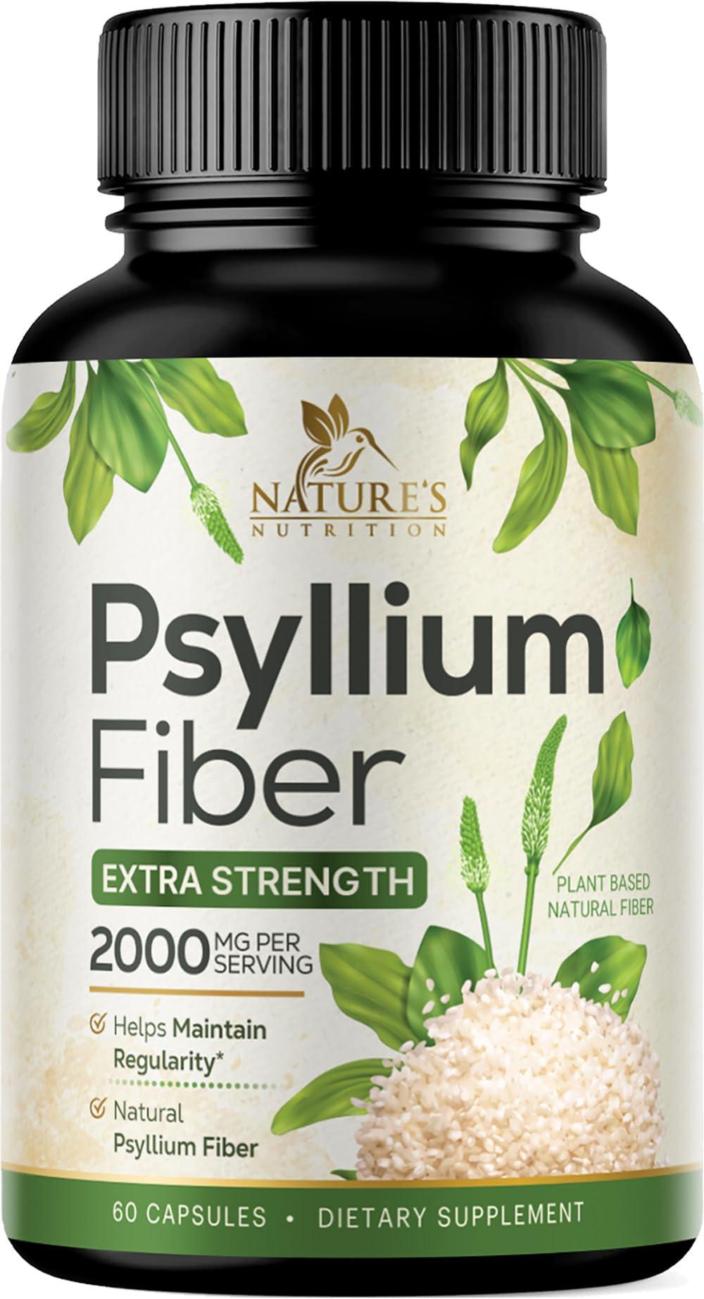 Nature's Nutrition Psyllium Husk Capsules 1500mg, Natural Daily Soluble & Insoluble Fiber, Psyllium Husk Powder Fiber Caps Supports Digestion Colon Health & Regularity, Non-GMO Gluten Free Supplement - 60 Veg Capsules