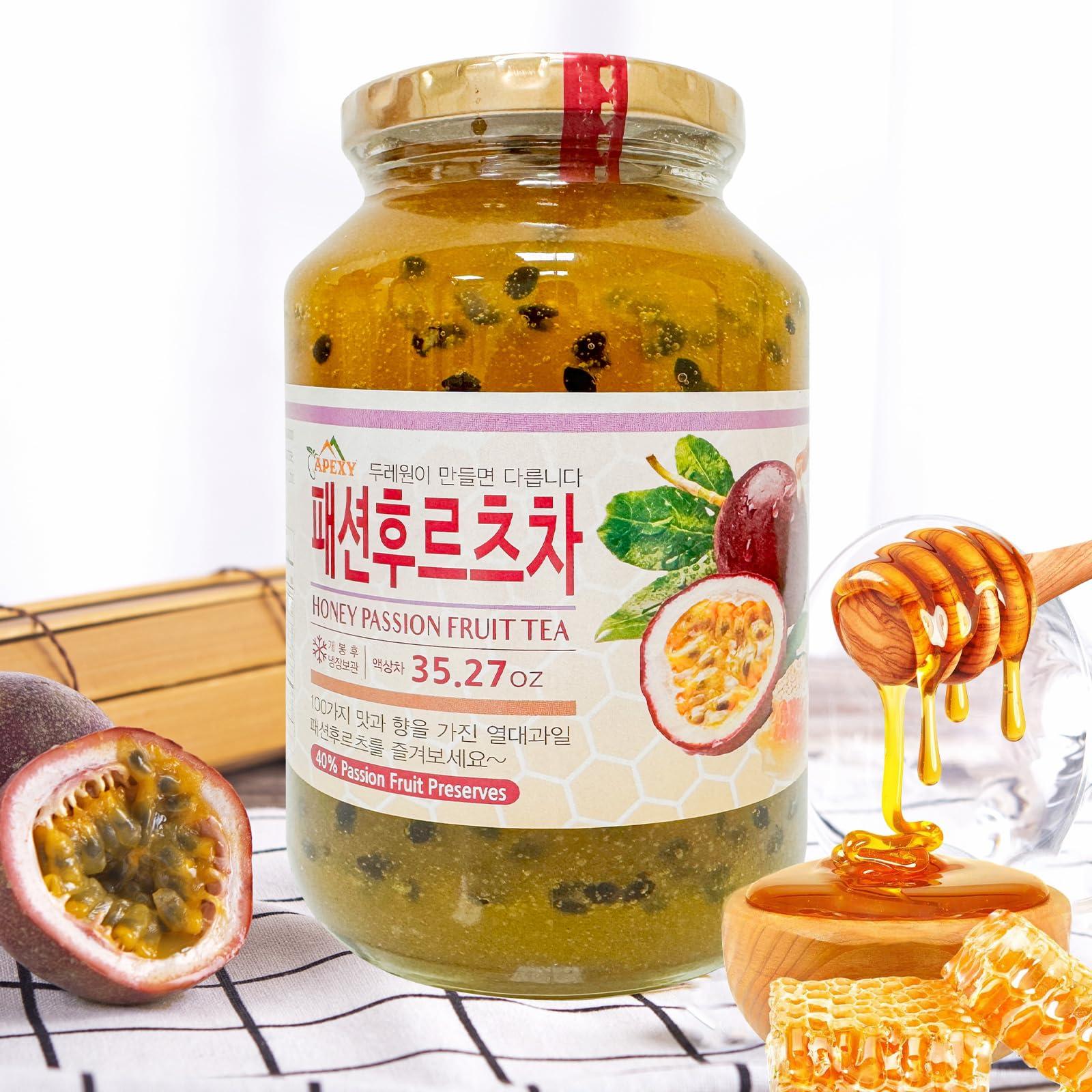 APEXY Apexy Authentic Korean Honey Passion Fruit Tea, Passionfruit Puree , Just Add Hot Water, Gourment Blend for Smoothies, Cocktails Desserts and Spread, No Artificial Colors, Versatile and Natural Delight, Made in KOREA 35.27oz (1kg). (Honey Passion Fru