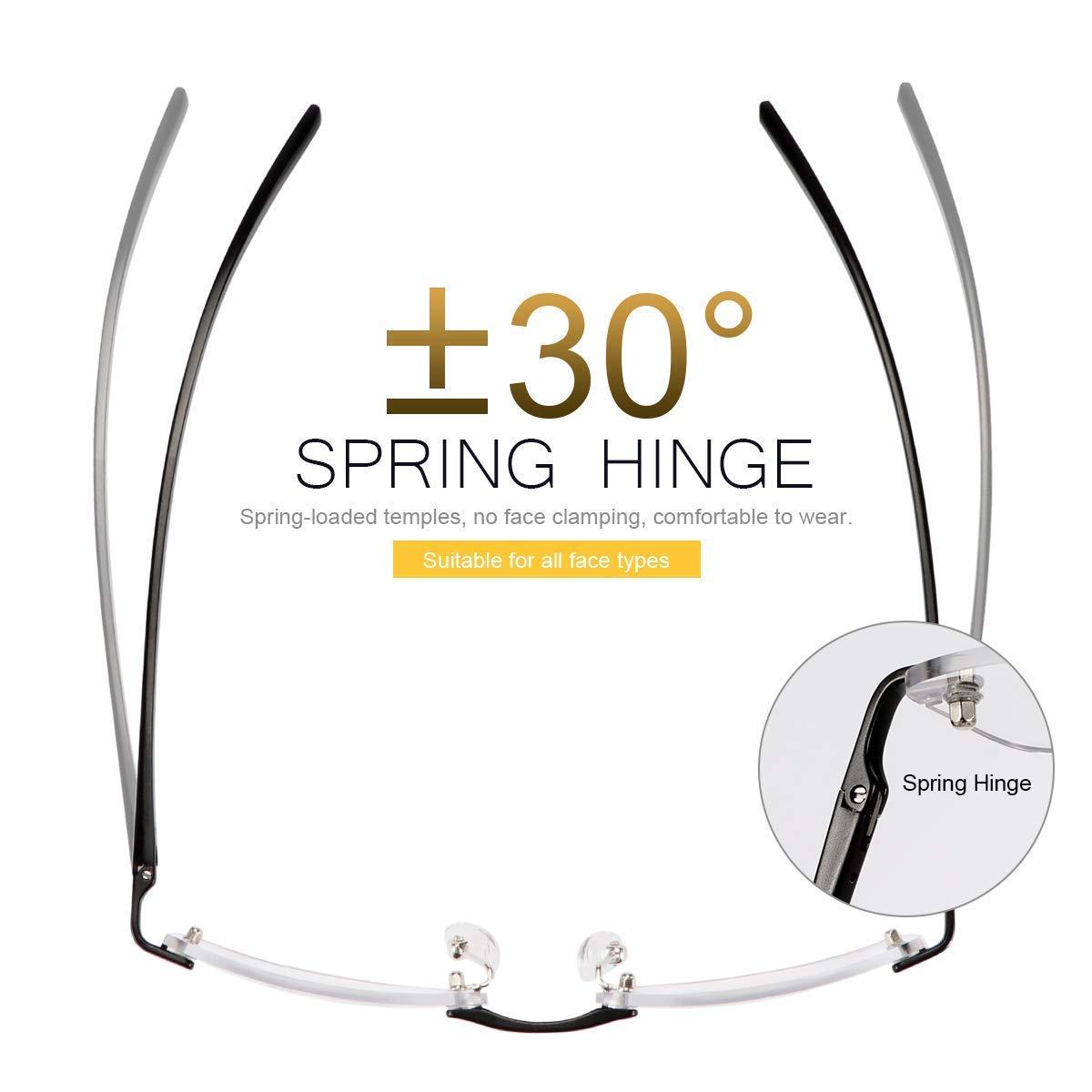 MIRYEA MIRYEA 1.5X Magnification Progressive Multifocal Reading Glasses Blue Light Blocking Computer Readers + Rimless Bifocal Anti Blue Light Reading Glasses Anti Glare Eye Strain Spring Hinge Eyewear