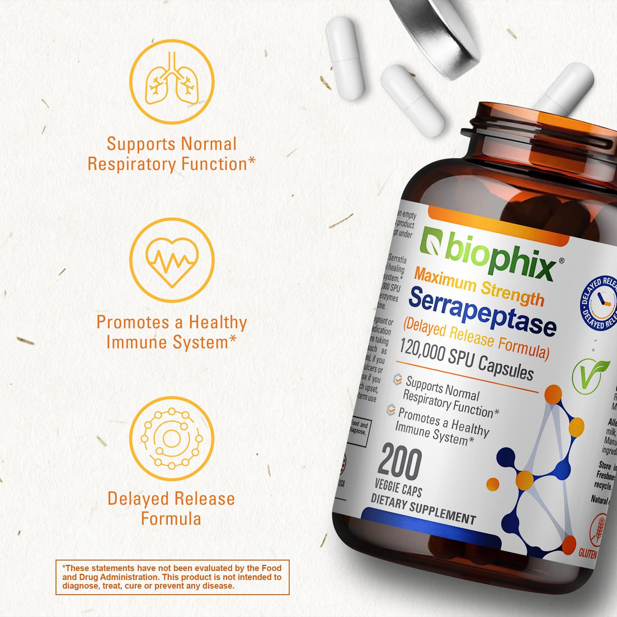 biophix biophix Serrapeptase 120000 SPU Maximum Strength 200 Veggie Caps - Delayed Release Formula - Natural Enzyme Support