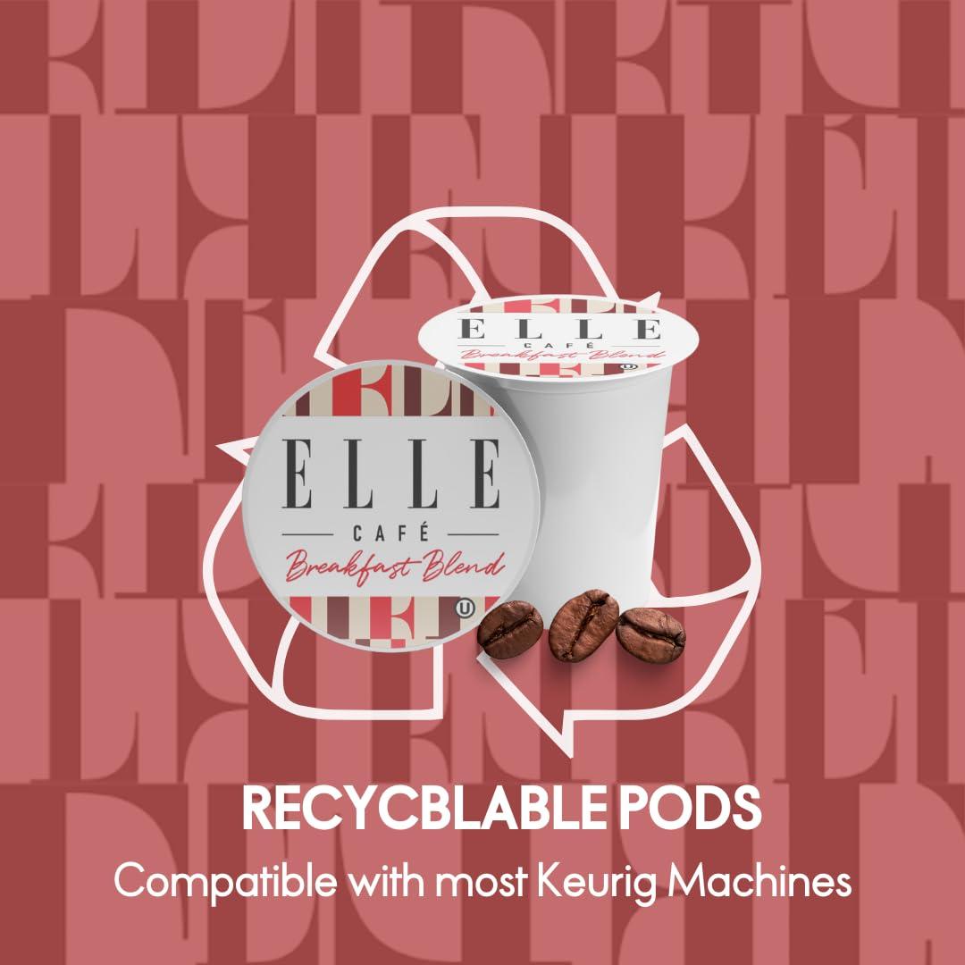 ELLE ELLE Caf Breakfast Blend K-Cup Coffee Pods - 12 Count - 100% Arabica Coffee, Flavor Medium Light Roast - Single-Serve Coffee Pods, Compatible with Keurig Coffee Machines