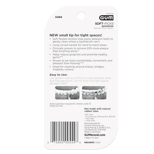 GUM GUM Soft-Picks Advanced- Tight, Easy to Use Dental Picks for Teeth Cleaning and Gum Health, Disposable Interdental Brushes with Convenient Carry Case, Dentist Recommended Dental Picks, 60ct(3pk)