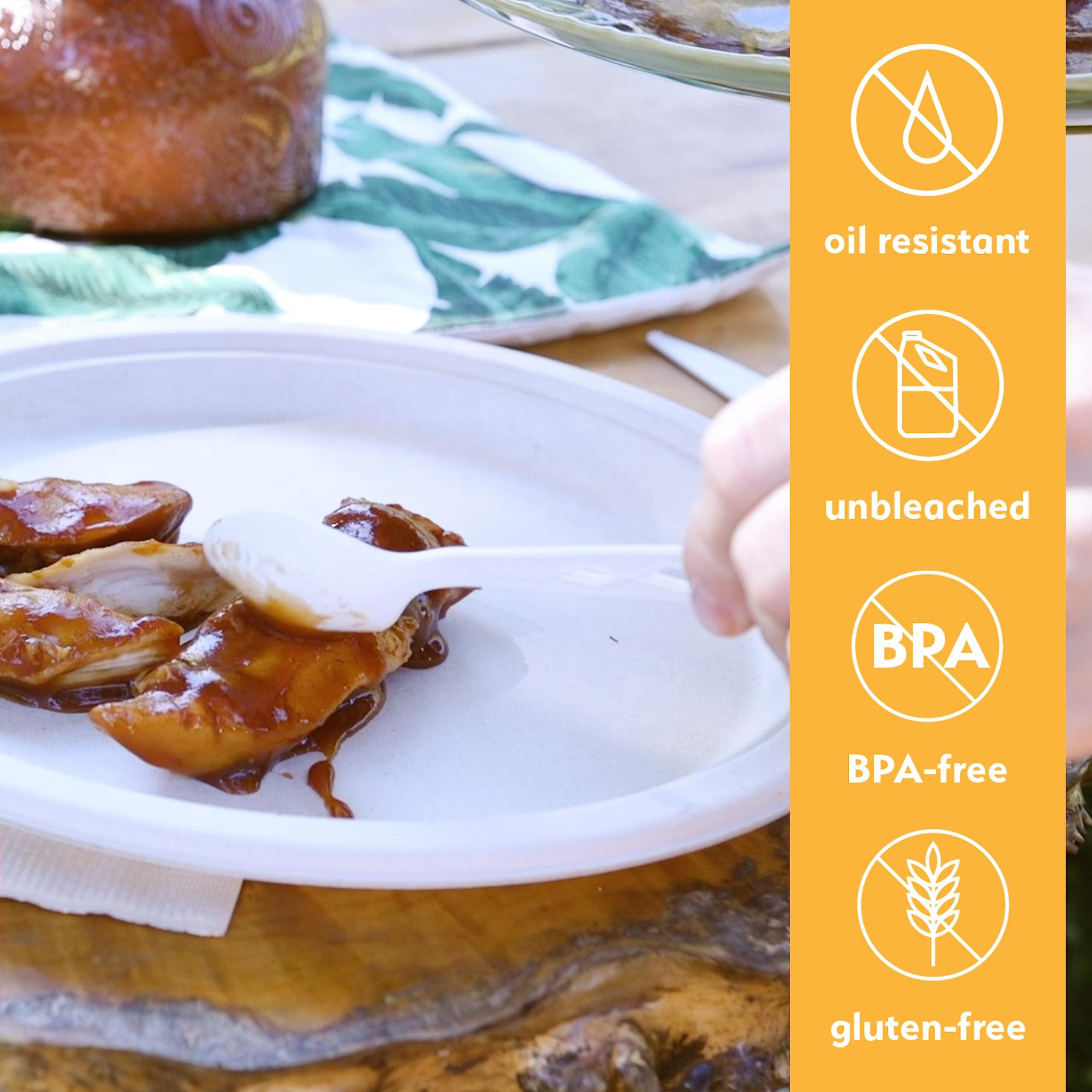 Earth's Natural Alternative 100% Compostable Disposable Paper Plates Bulk [10" 50 Pack], Bamboo Plates, Eco Friendly, Biodegradable, Sturdy Large Dinner Party Plates, Heavy-Duty, Unbleached by Earth's Natural Alternative