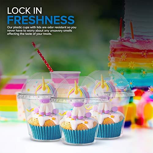 Stock Your Home 9 oz Clear Plastic Dessert Cups with Lids (Set of 50) Small Disposable Parfait Cup, Dome Lid - No Hole, 9-Ounce Party Fruit Containers, Banana Pudding Bowl, Jello, Ice Cream, Desserts Container