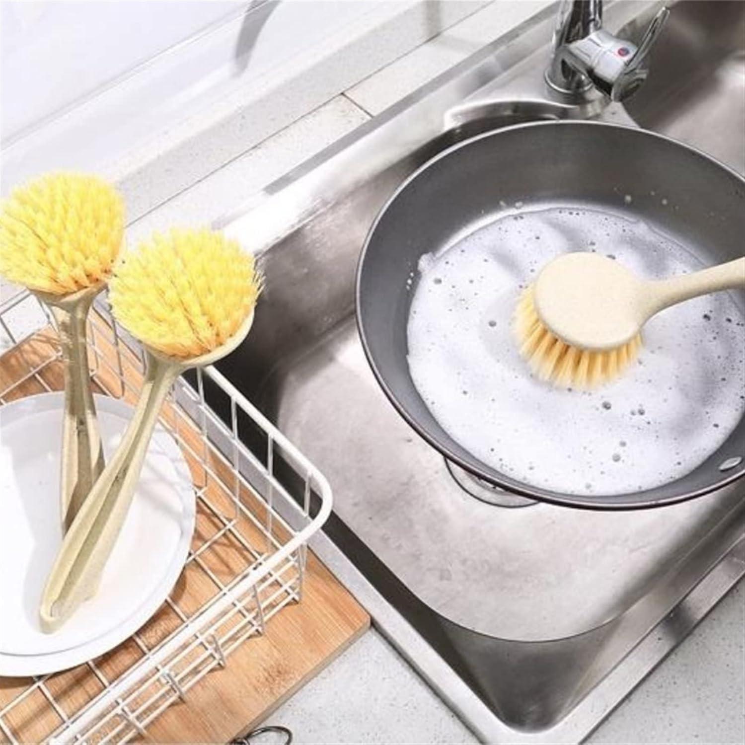 VhoMes Dish Scrubbing Brush,Pan brushLong Handle Cleaning Brush Decontamination Washing Pot Dishwashing Brush Sink Stove Cleaning Gadgets Kitchen Accessories Kitchen Cleaning Brush Dishwashing Br (Color : T