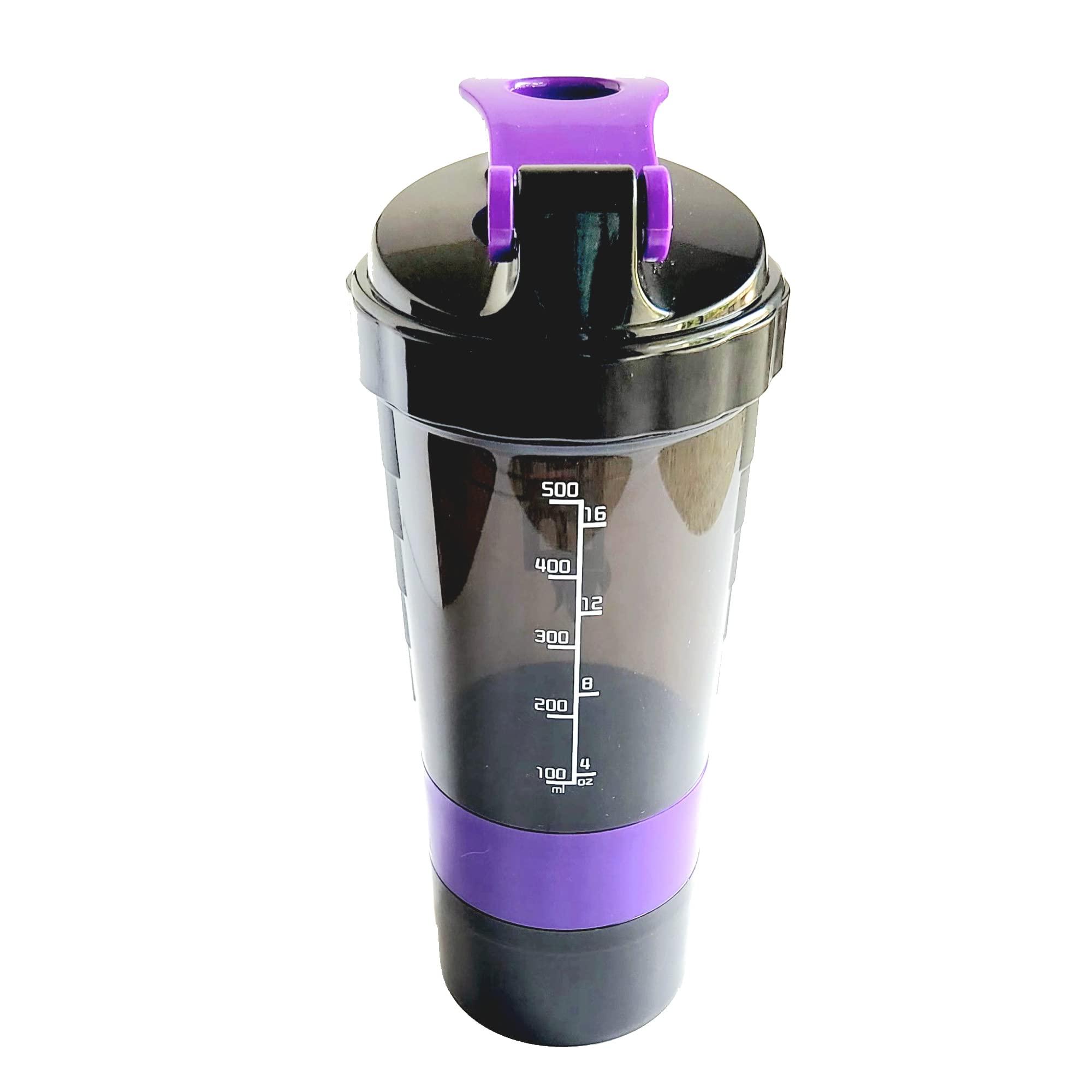 Generic BT53 Protein Blender Shaker Bottle, Protein Blender Beast, Fitness Gym Shaker Bottle with Protein Powder Storage and Pill Organizer, 500ML (Purple)