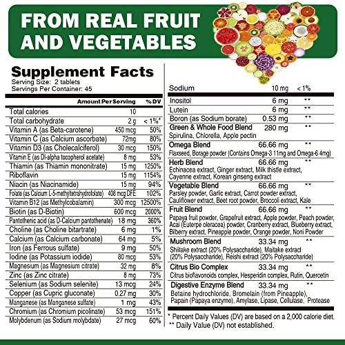 VEGEPOWER Whole Food Multivitamin for Men Women - with 65+ Vitamins, Minerals, Organic Nature Powder & Extracts - Whole Food Supplement for Energy, GUT, immune Health - All Natural, Non-GMO 90 Vegan tablets