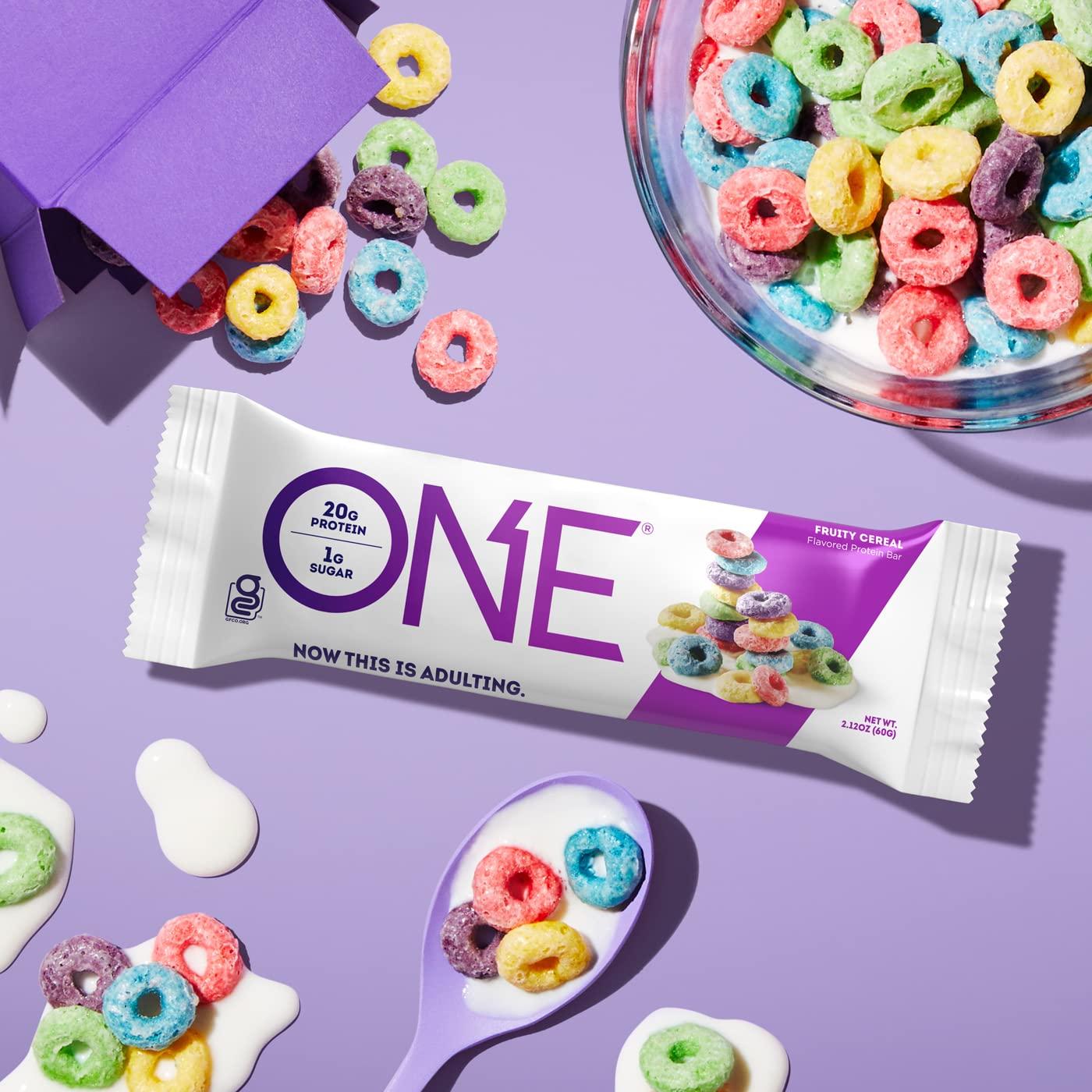 ONE ONE Protein Bars, Birthday Cake & Fruity Cereal, Gluten Free with 20g Protein, 1g Sugar, 2.12 Oz, 12 Count