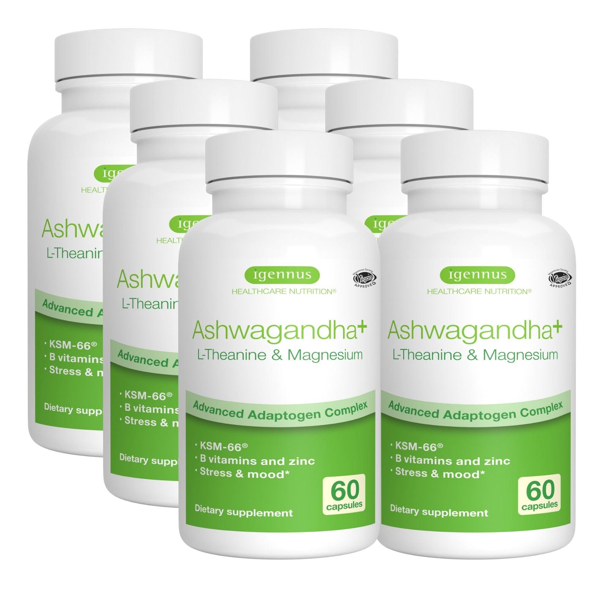 Igennus Healthcare Nutrition Igennus Advanced Ashwagandha KSM-66, L-Theanine & Magnesium, Clean Label, Multi Action Adaptogen Complex for Stress Support with Zinc & B Vitamins, 360 Vegan Capsules