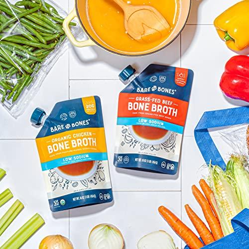 Bare Bones Bare Bones Low Sodium Chicken Bone Broth for Cooking and Sipping, 16 oz, Pack of 2, Organic, Protein and Collagen Rich, Keto Friendly, Less than 125mg of Sodium Per Cup