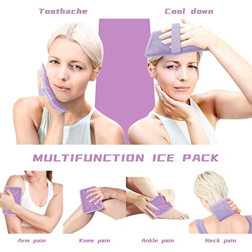 ZNÖCUETÖD Gel Beads Ice Pack Ice Bag with Strap-Reusable Hot & Cold Pack Compress Therapy for Pain, Swelling,Injuries of Knee, Shoulder, Foot, Back, Ankle, Neck, Hip, Elbow, Wisdom Tooth(2Pack,Purple)