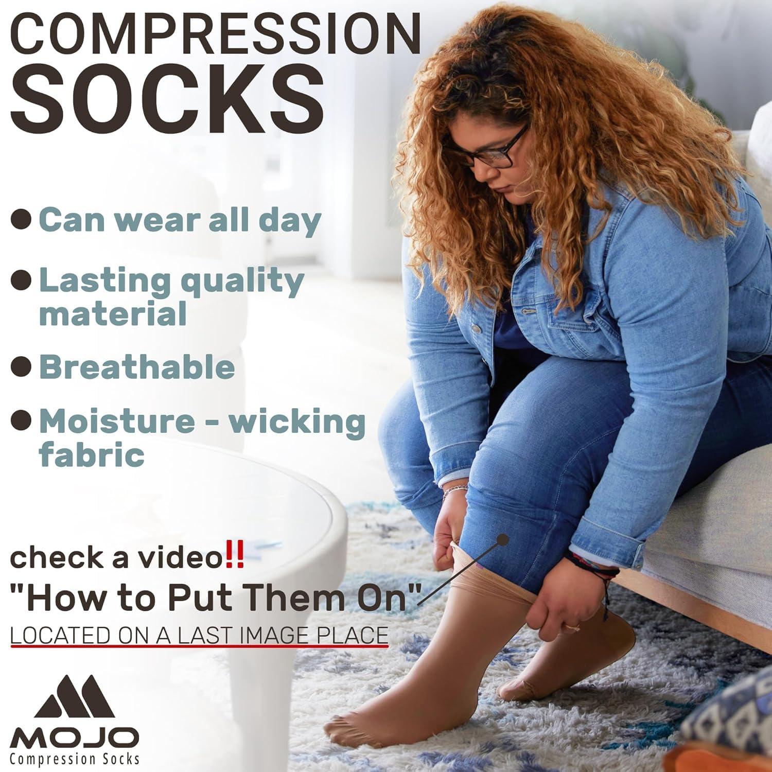 Mojo Compression Socks Compression Socks for Women and Men 20-30mmHg Knee High - Unisex Medical Compression Support Stockings for Nursing, Airplane, Travel Circulation - Pink, X-Large - AB201