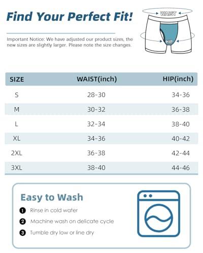 TIICHOO TIICHOO Mens Incontinence Underwear Boxer Briefs Washable Leak Proof Underwear for Men Soft Reusable 3 Pack(Dark Grey/Green/Blue, XX-Large)