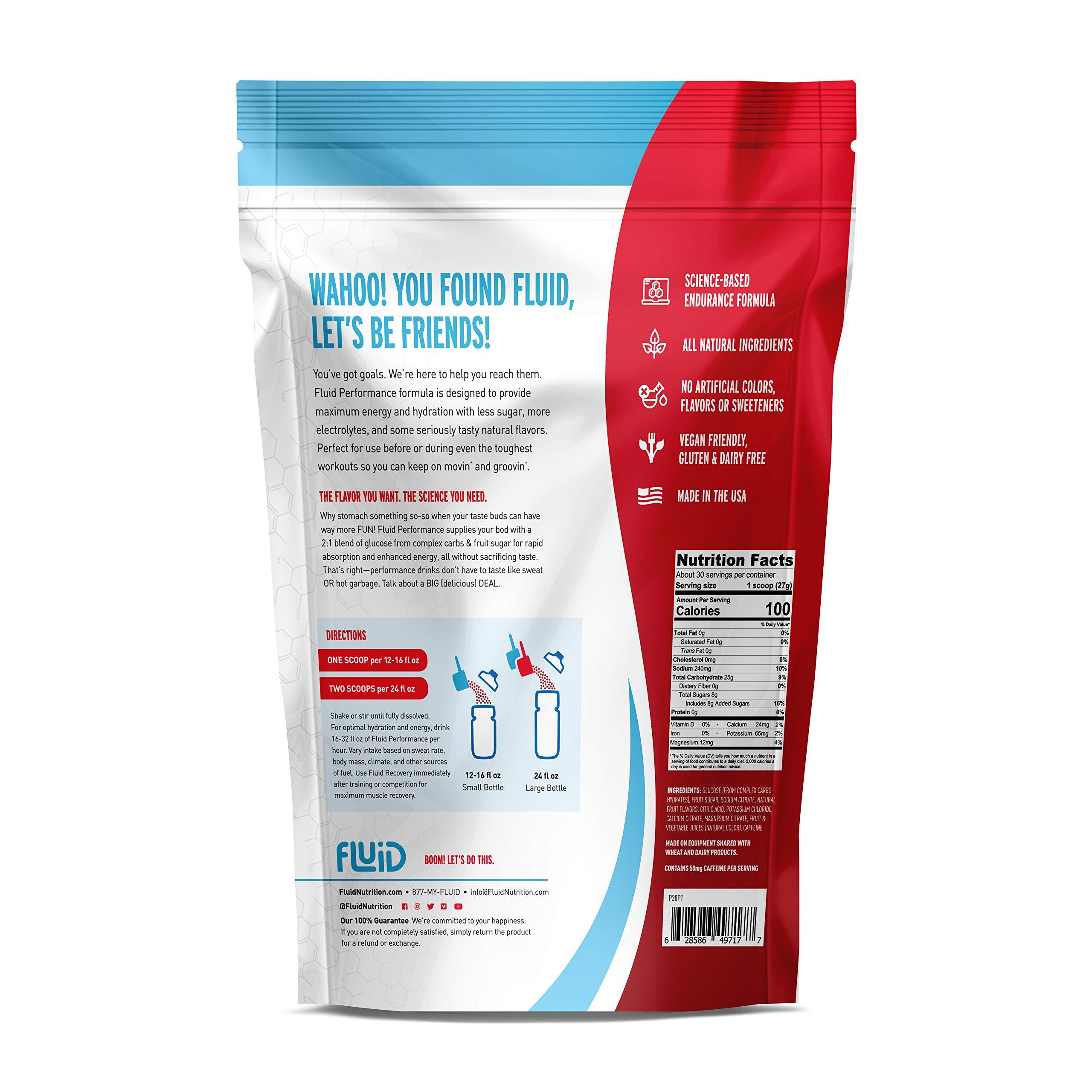 Fluid Fluid Performance - Low Sugar Endurance Fuel Sports Drink Mix with Electrolytes, All Natural Ingredients, Gluten-Free for Before or During Exercise (Passion Fruit Tea w/50mg Caffeine, 30 Serving)