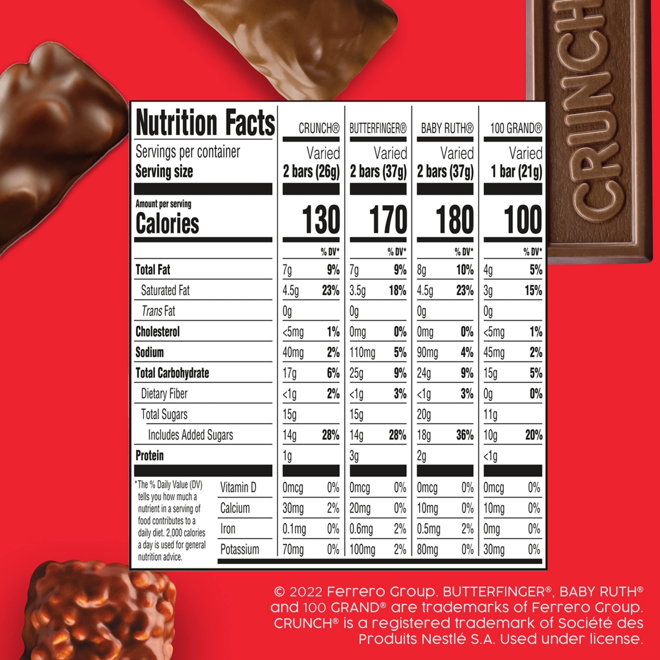 Butterfinger Butterfinger, CRUNCH, Baby Ruth and 100 Grand, Bulk 60 Pack, Assorted Fun Size Chocolate Candy Bars, Stocking Stuffers, 37.2 oz