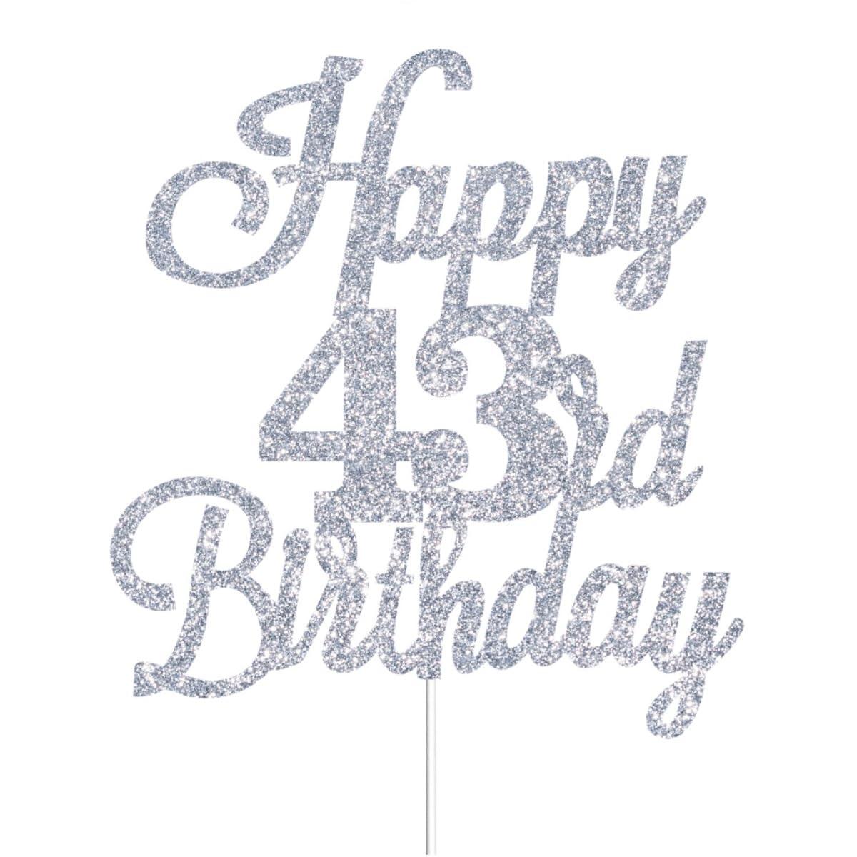 JUTTIRA Happy 43rd Birthday Cake Toppers Silver Glitter, Cheers to 43 Years Old Bday Decoration 43rd Anniversary Cake Topper, Forty-three Theme Cake Decorations for Birthday Anniversary Party