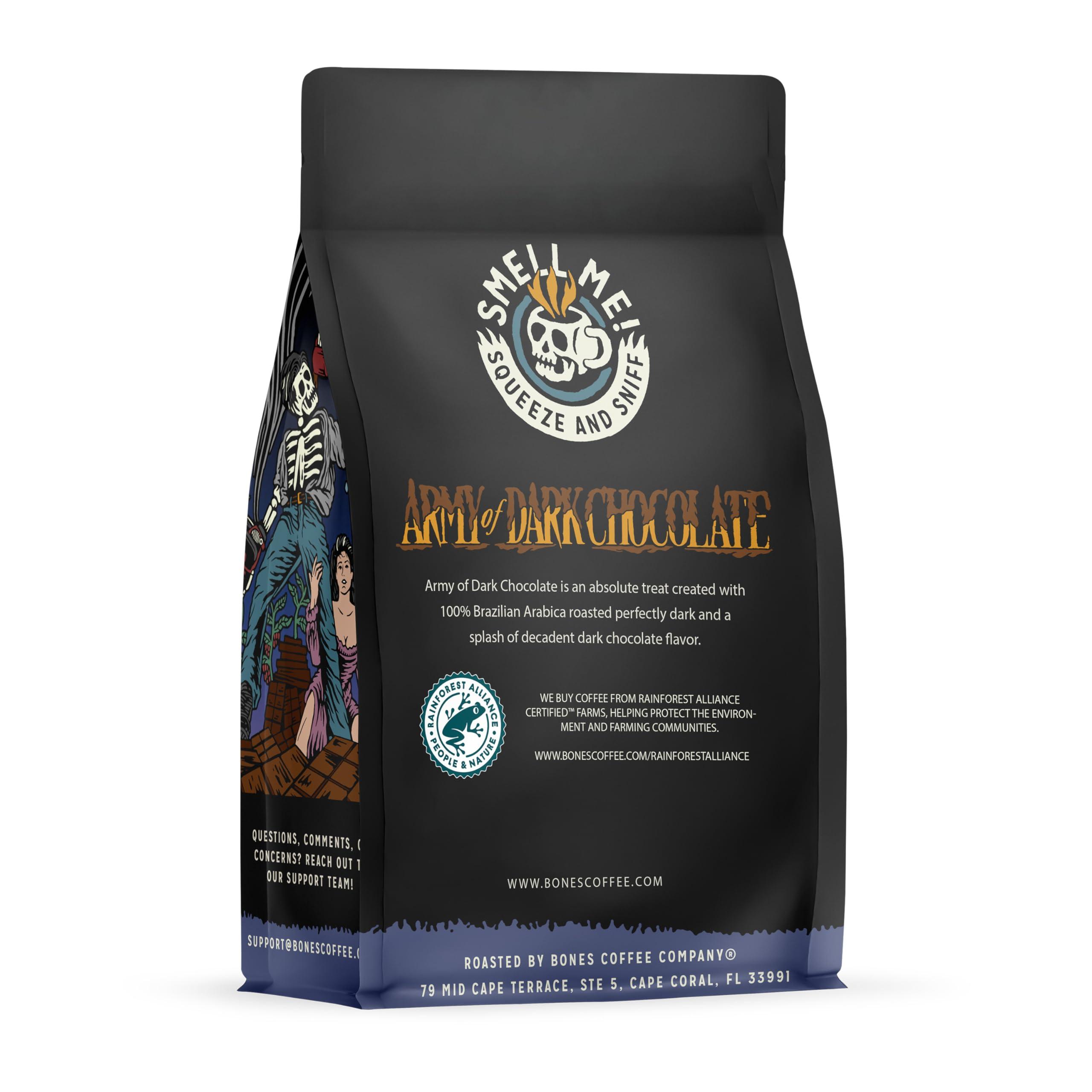 Bones Coffee Company Bones Coffee Company Army Of The Dark Chocolate Flavored Coffee Beans, Dark Roast Ground Coffee Low Acid, Dark Chocolate Flavor (12 oz)