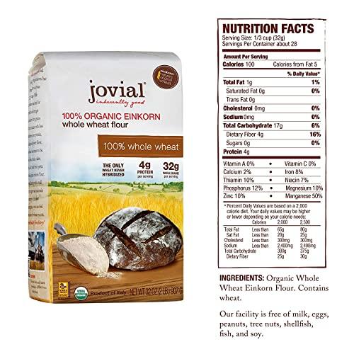 Jovial Jovial Einkorn 100% Organic Einkorn Whole Wheat Flour - Baking Flour, High Protein, Non-GMO, USDA Certified Organic, Unbleached Flour, Product of Italy, Organic Whole Wheat Flour - 32 Oz