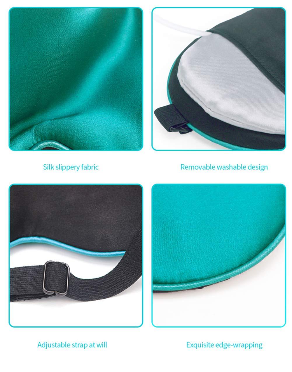 Smartmak Real Silk Heated Eye Mask, Reusable USB Electric Soft Sleeping Mask with Temperature and Time Control, Comfortable Heating Steam Blindfold for Eyes Relax - Peacock Blue