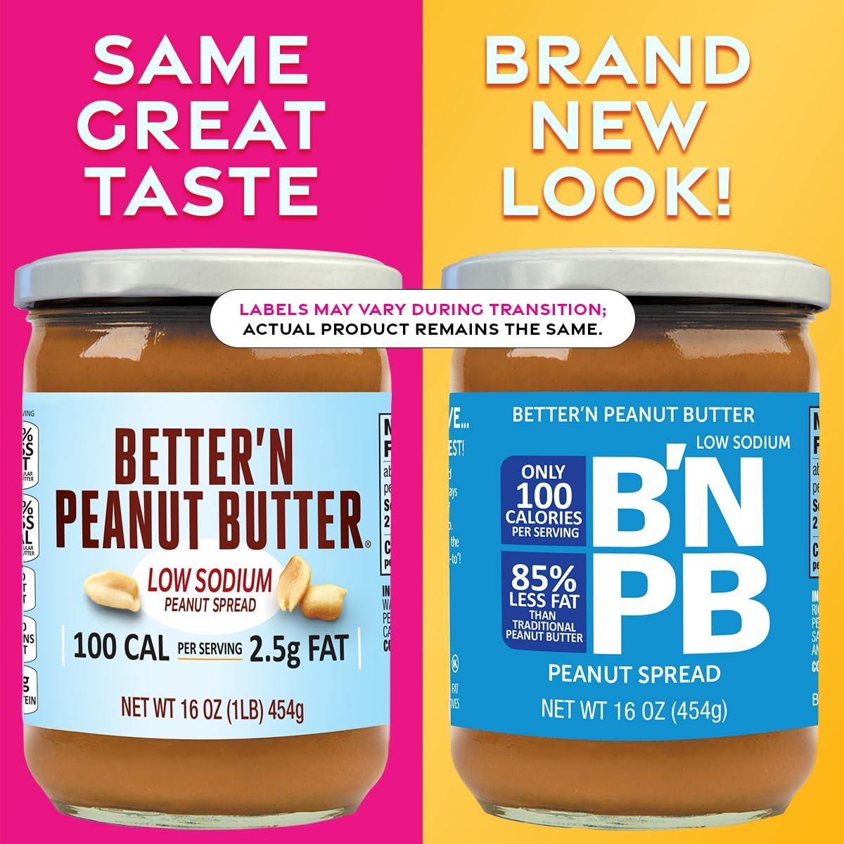 Better'n Peanut Butter Peanut Spread Low Fat and Low-Sodium Peanut Butter Spread by Bettern Peanut Butter, Creamy Low-Calorie Peanut Spread with No Saturated Fat, Gluten Free, Dairy Free, Non GMO, Kosher, Pack of 3, 16 oz. Glass Jars