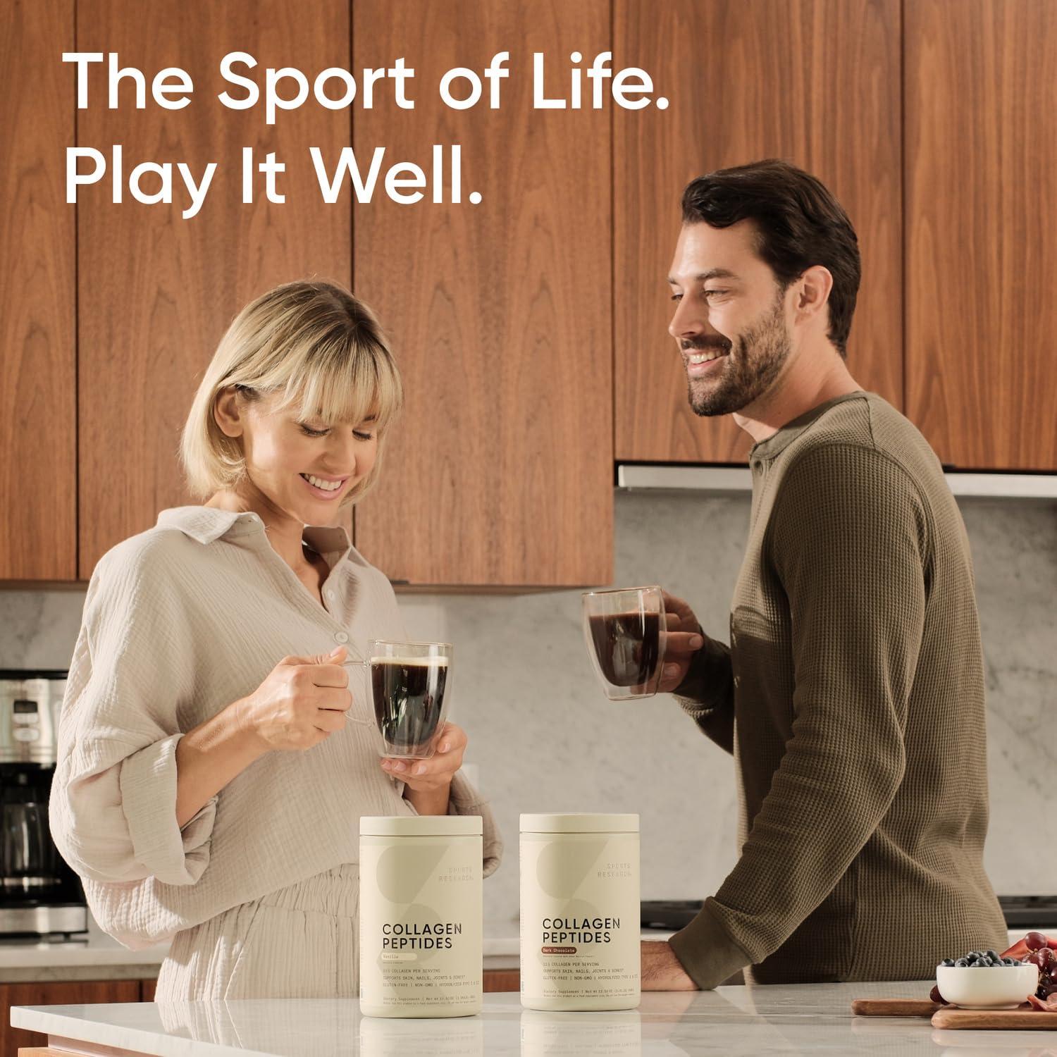 Sports Research Sports Research Marine Collagen Peptides, Dark Chocolate - Hydrolyzed 1&3 Collagen from Wild-Caught Fish - Pescatarian Non-GMO Gluten Free - 30 Servings