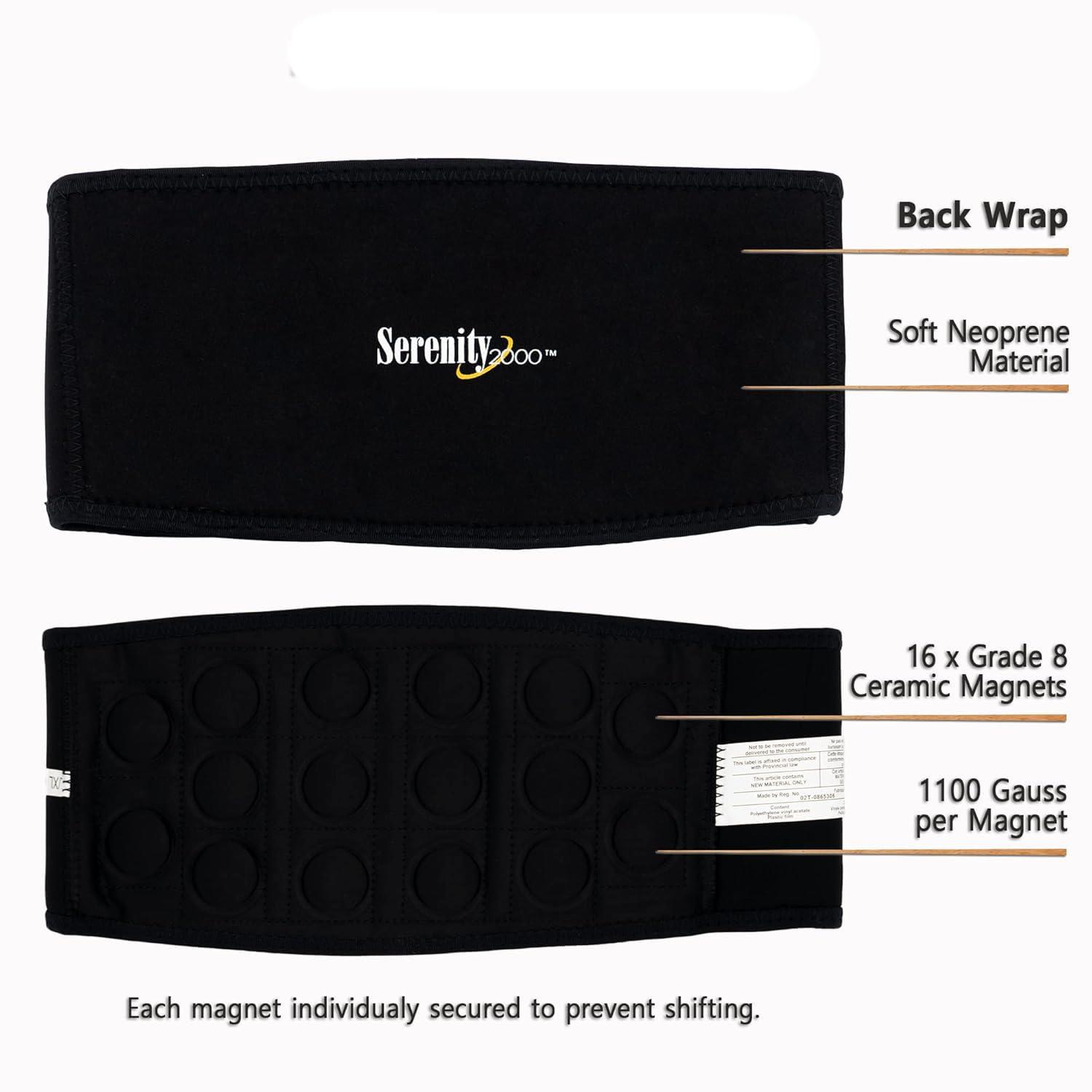 SERENITY2000 SERENITY2000 Magnetic Therapy Back Wrap for Pain Relief and Support, 16 Magnets, 1100 Gauss Per Magnet (Large/XLarge - Waist up to 50\")