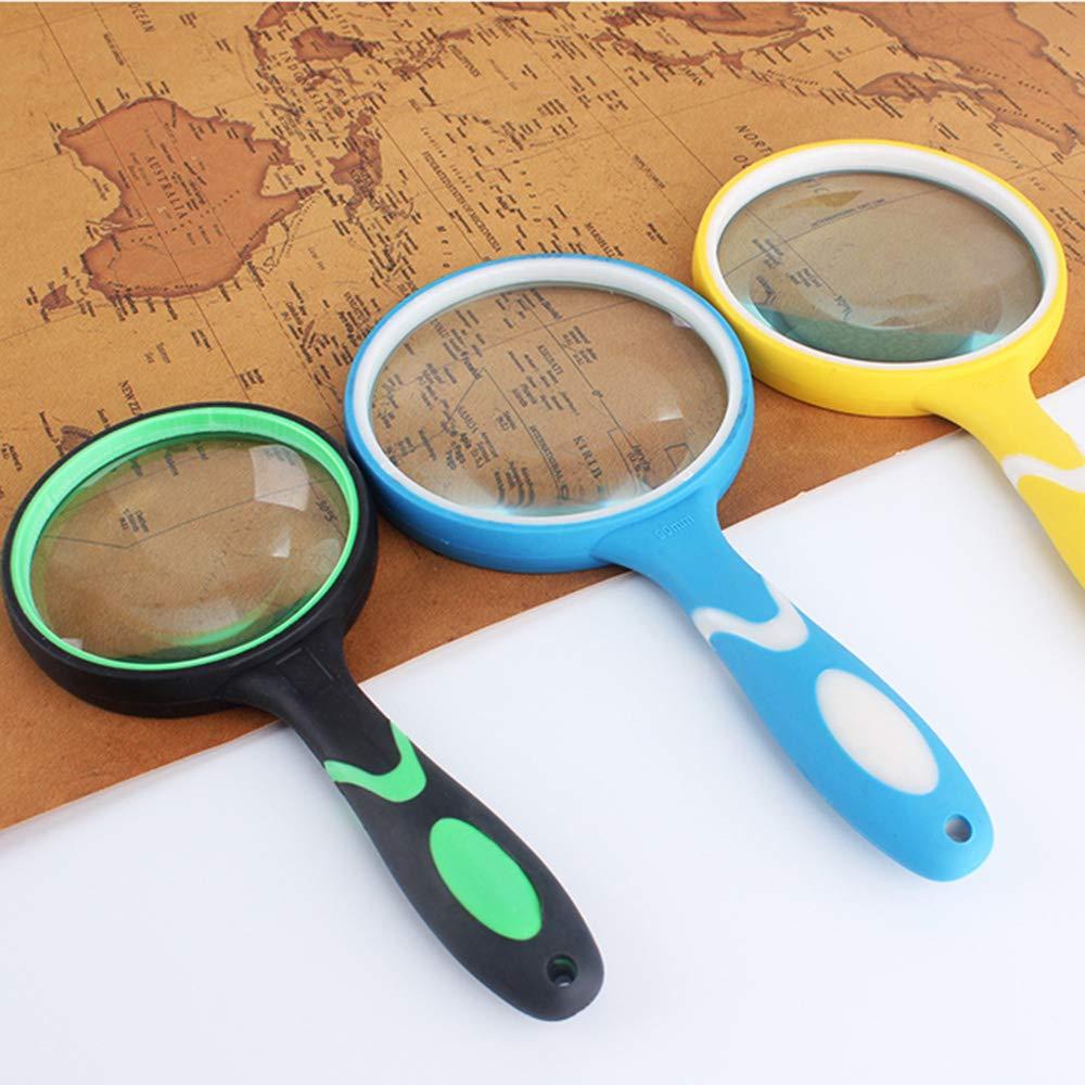 LUSTAR LUSTAR HD Magnifying Glass with Rubber Handle Portable Handheld Reading Magnifier for Elderly and Students Reading Yellow-90mm