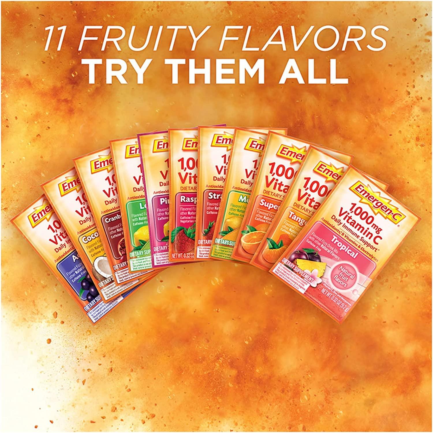 Emergen-C Emergen-C 1000mg Vitamin C Powder for Daily Immune Support Caffeine Free Vitamin C Supplements with Zinc and Manganese, B Vitamins and Electrolytes, Super Orange Flavor - 60 Count (Pack of 2)