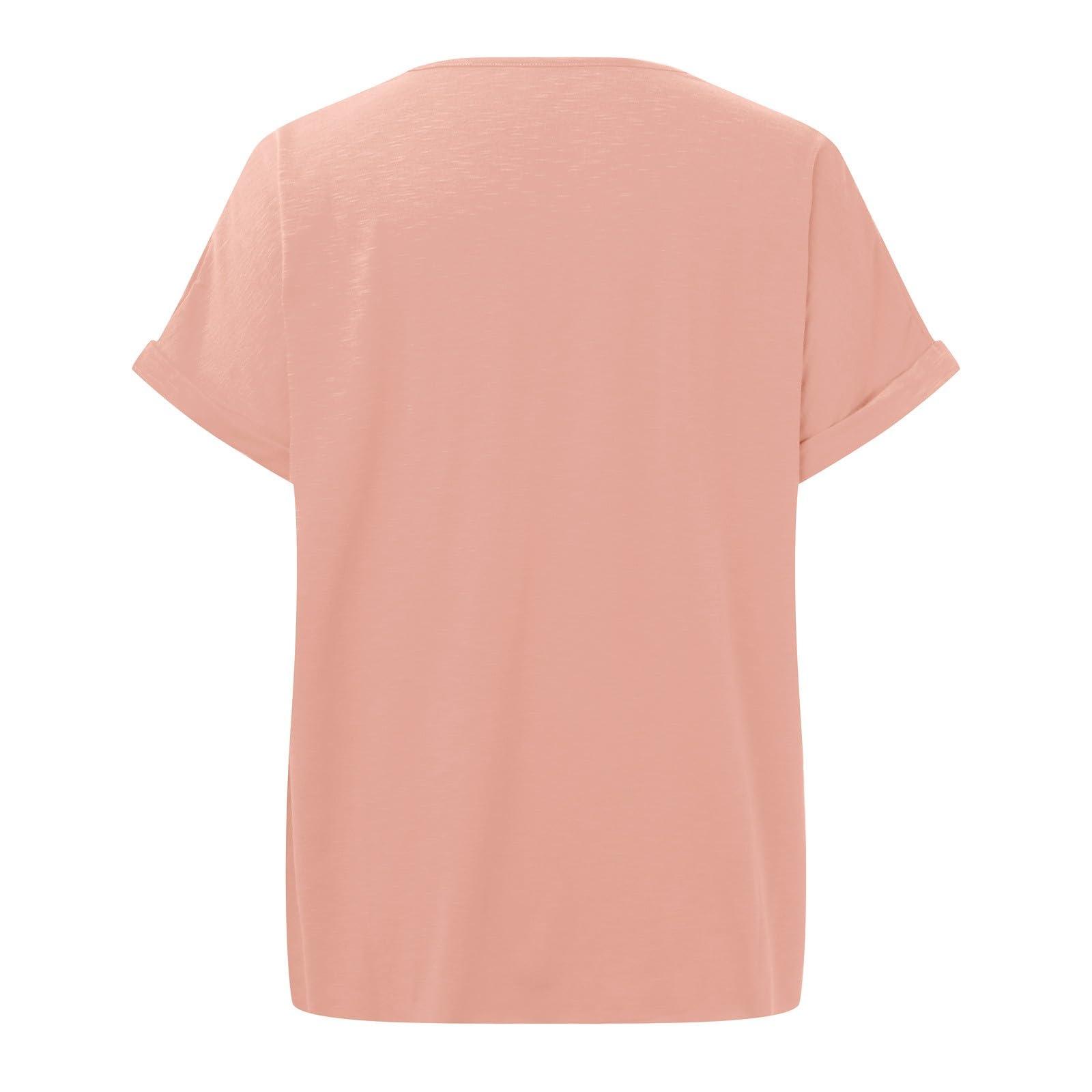 SOOITYUS Women Summer Tops Spring Fashion Button Down Shirts Short Sleeve Tshirts Casual T Shirts V Neck Clothes Rose Gold