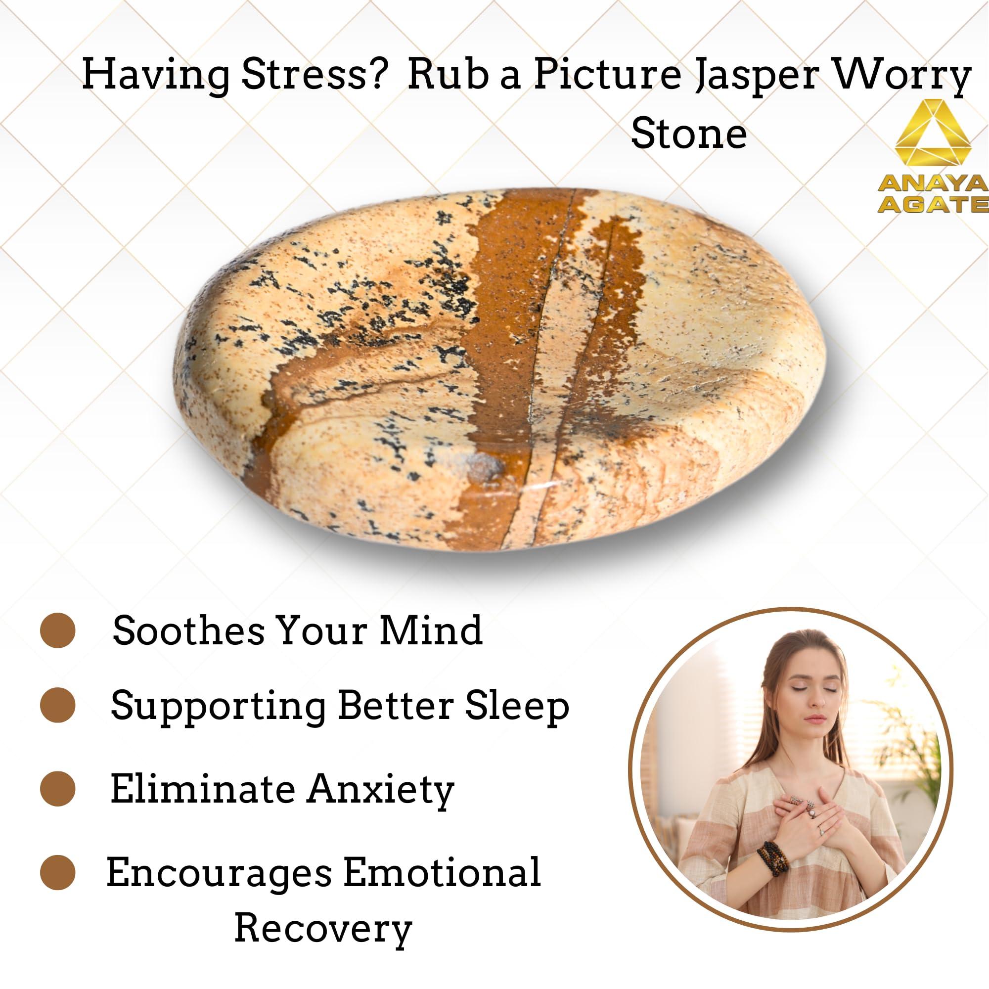 ANAYA AGATE Worry Stones Picture Jasper Crystal Thumb Worry Stone for Anguish, Stress Relaxing and Soothing Balance Stones for Meditation, Stress Relief Healing Stones and Crystals for Men and Women