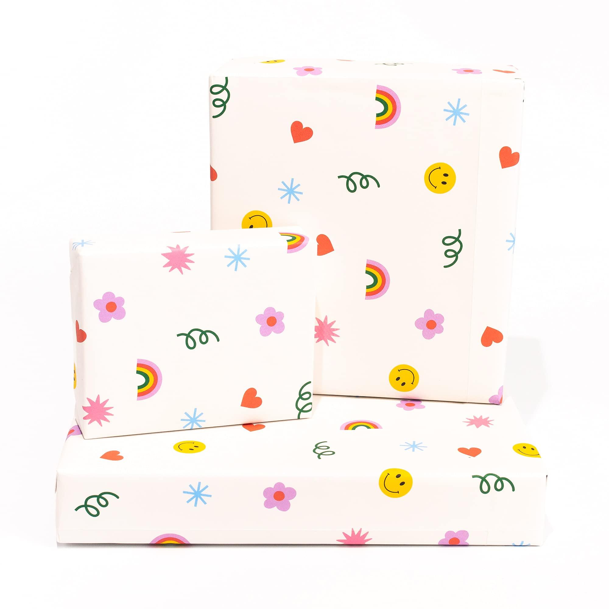 CENTRAL 23 CENTRAL 23 - Cute Wrapping Paper - 6 Sheets of Birthday Gift Wrap - Rainbows Smileys Hearts - For Children - Girls Boys - Recyclable