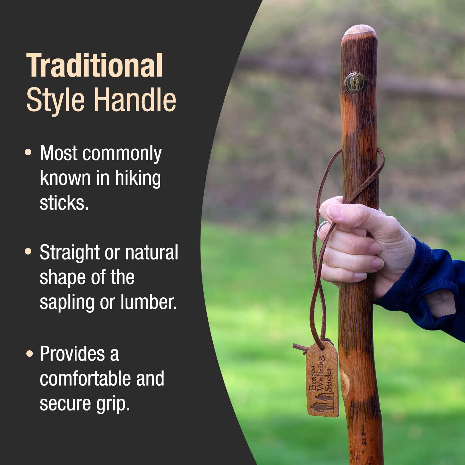 Brazos Brazos Rustic Wood Walking Stick, Hickory, Traditional Style Handle, for Men & Women, Made in the USA, 41"