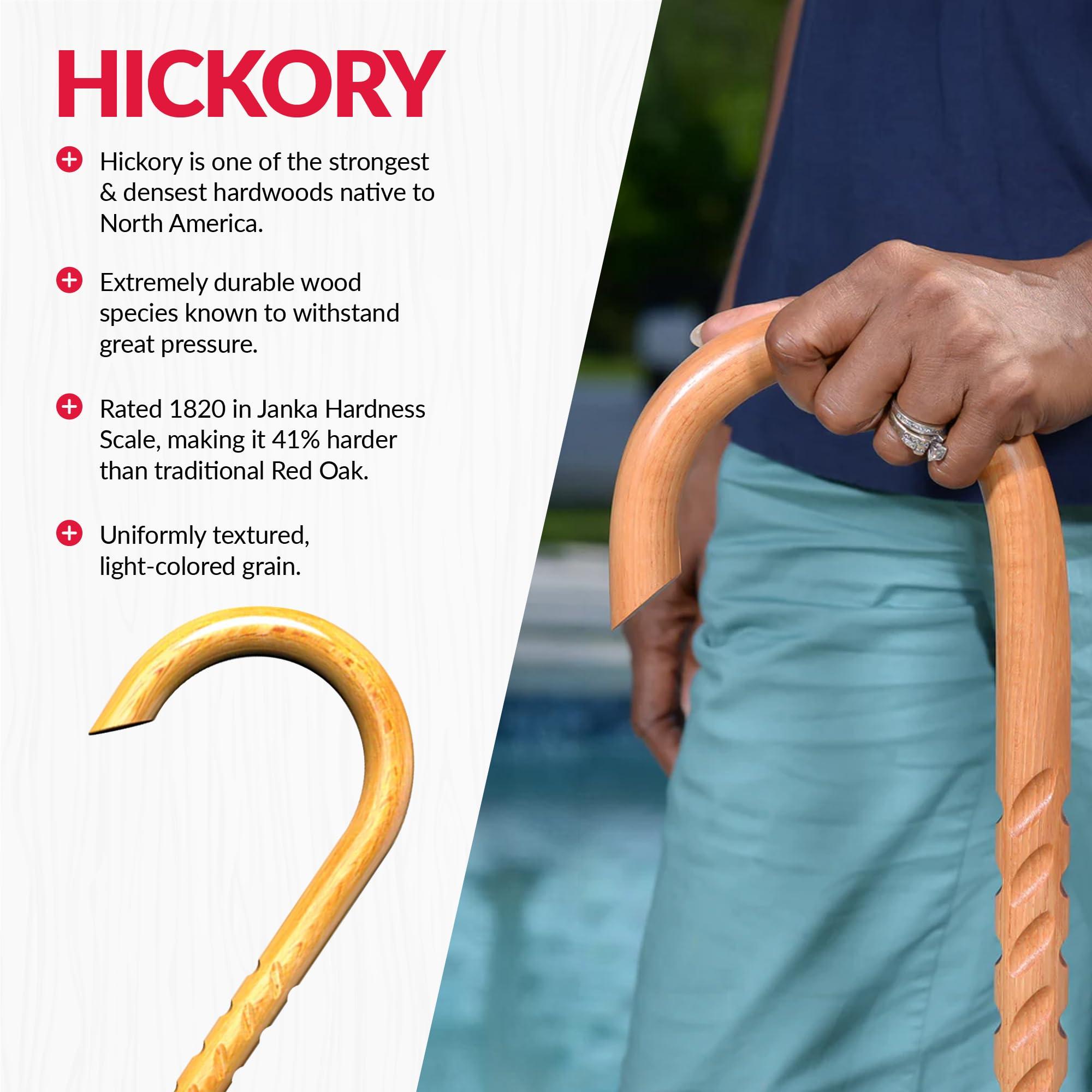 Cane Masters Cane Masters Handmade Wooden Walking Canes for Men and Women | Highly Durable American Hickory Wood Walking Cane | Ergonomic Handle and Body Grip, Anti-Slip Rubber Tip Wood Cane for Seniors