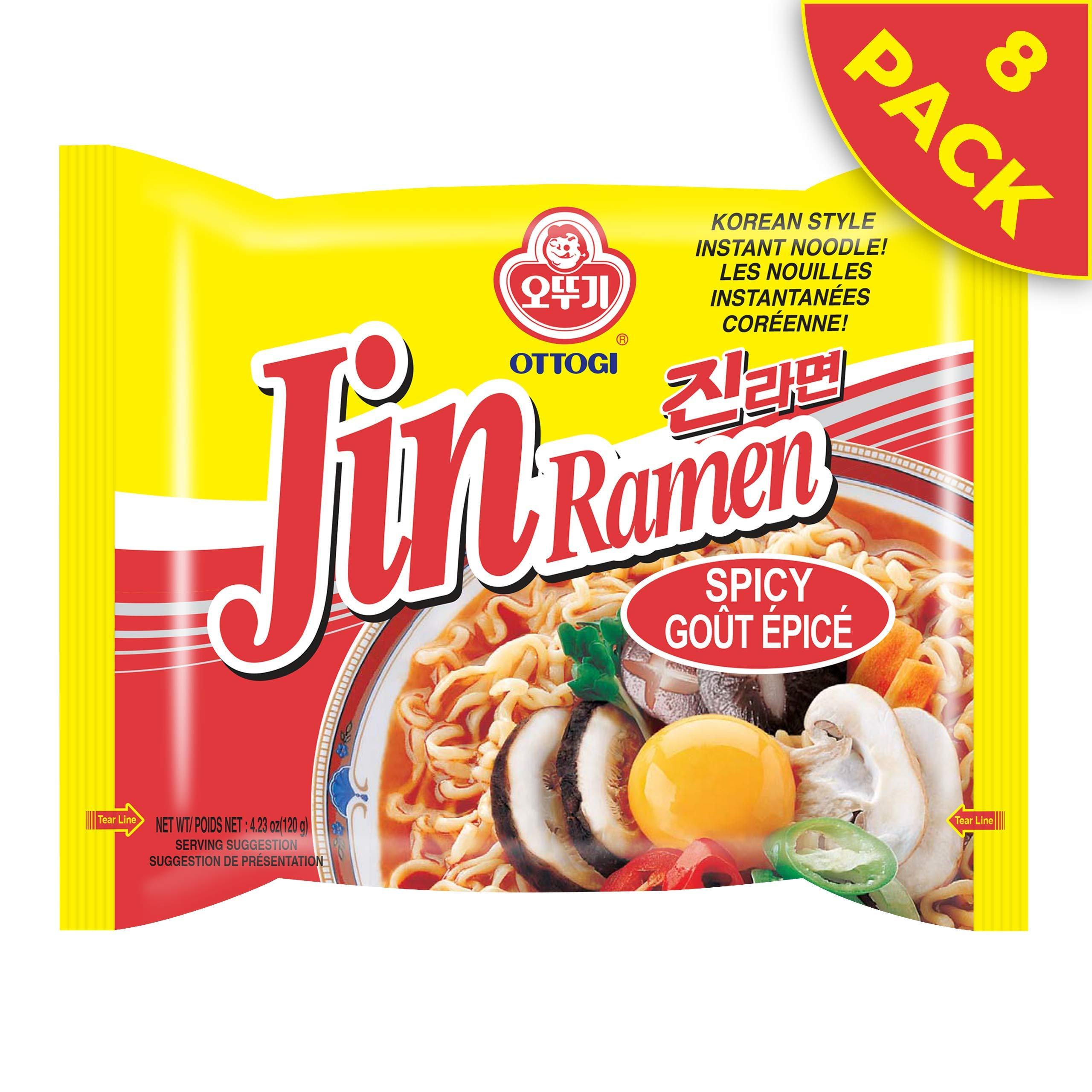 Ottogi OTTOGI Jin Ramen Spicy, Korean Style Instant Noodle, Best Tasting Soup Traditional Instant Ramen 4.23oz x 8 Pack